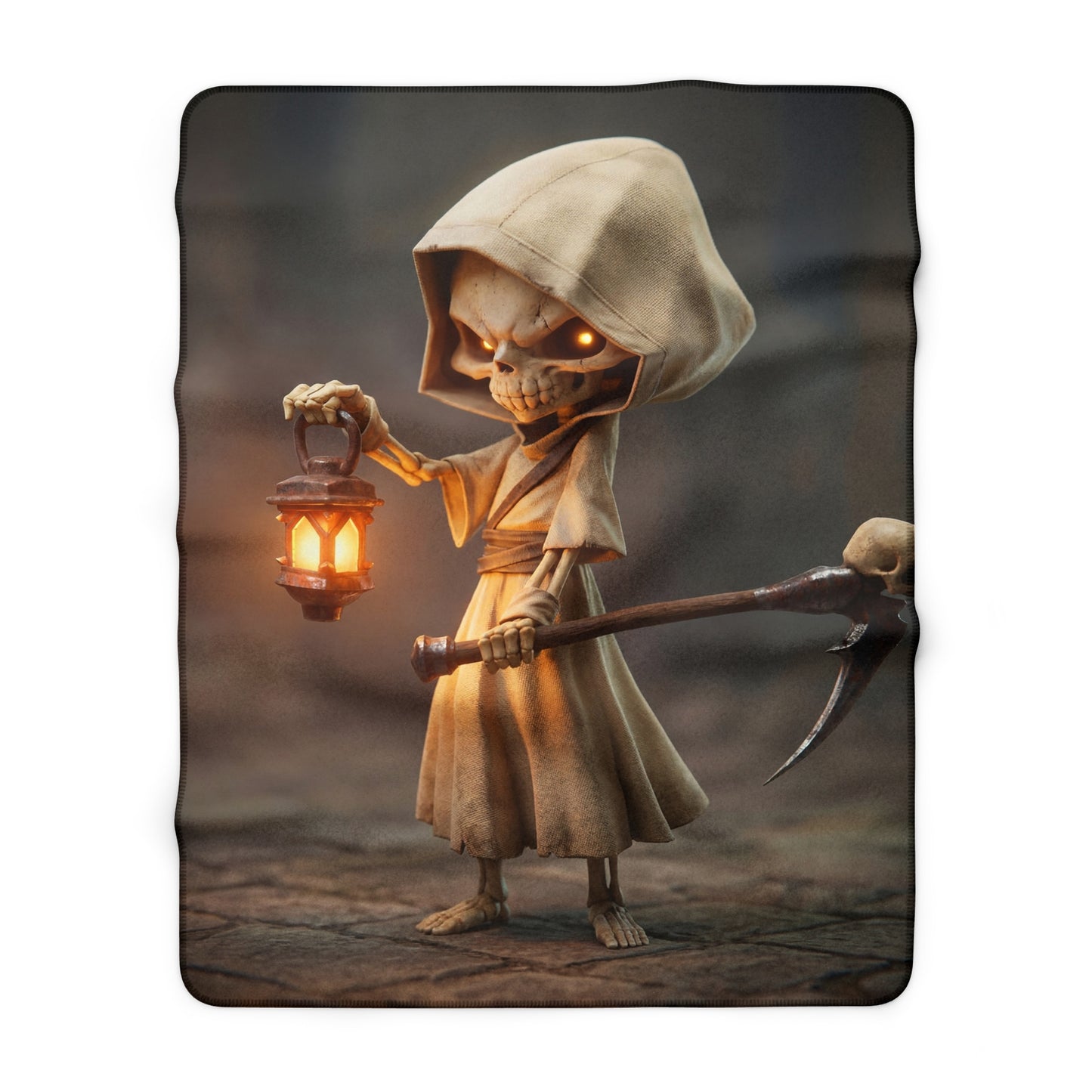 Lantern-Bearing Reaper Sherpa Fleece Blanket – Warmth in the Shadowed Path