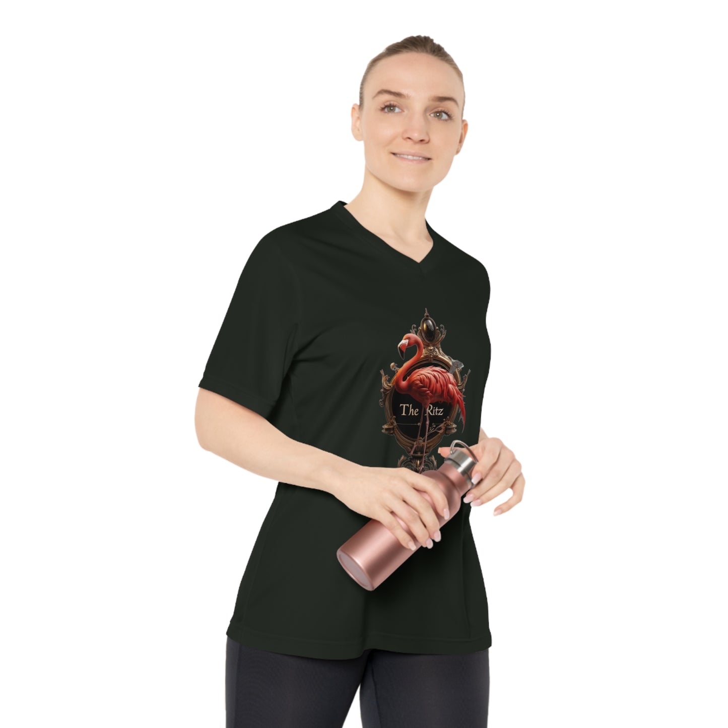 Velvet Frame Flamingo Women's Performance V-Neck T-Shirt – Ornate Gold Ritz Crest