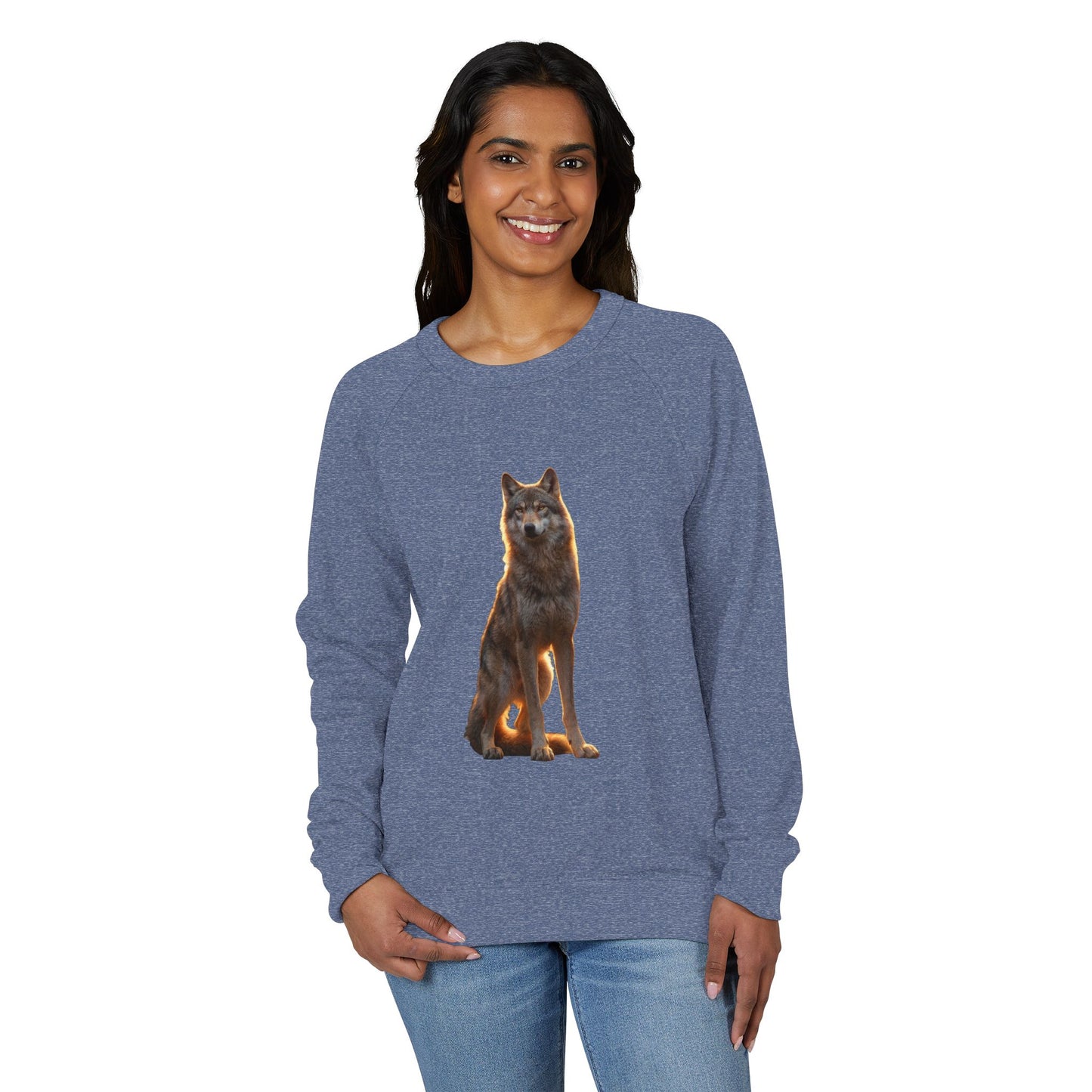 Golden Hour Wolf Unisex French Terry Raglan Crewneck – Amber Silhouette Standee