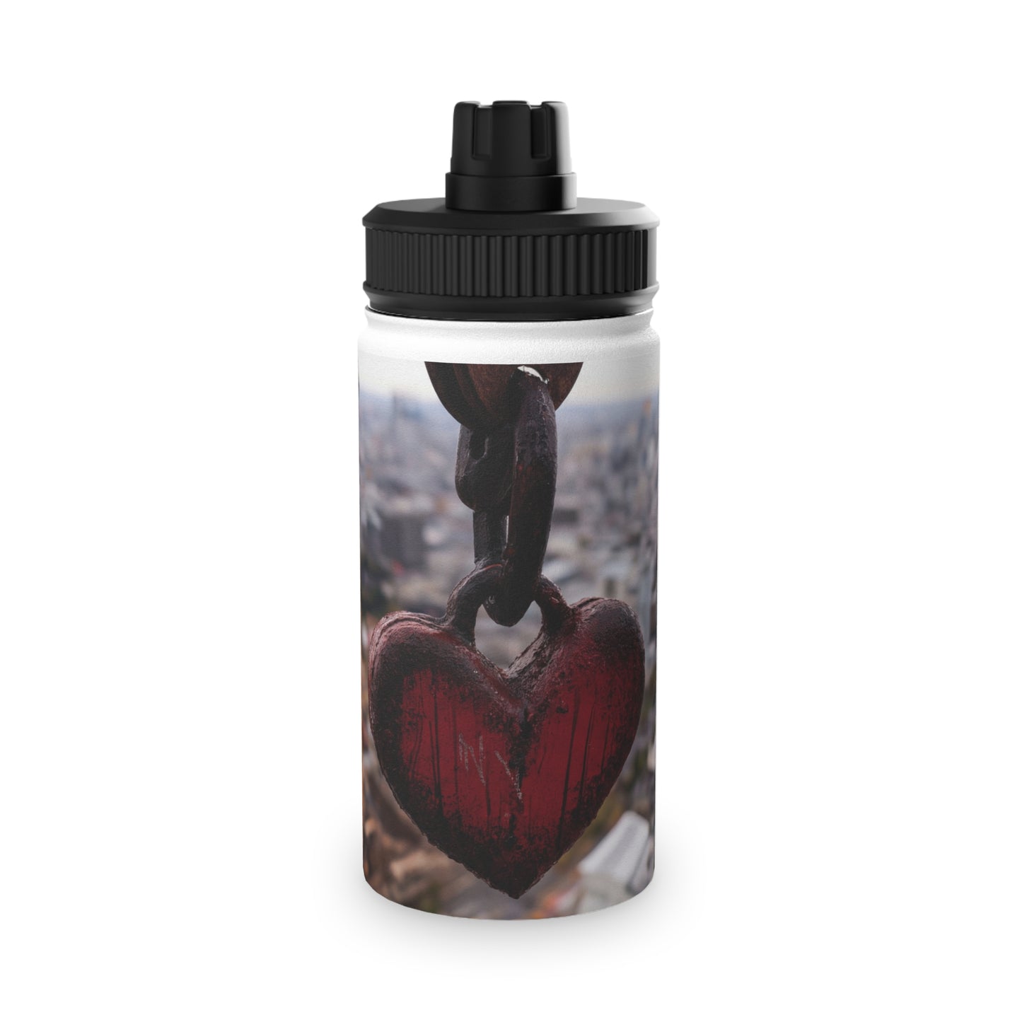 Rusty Heart Weight Bottle – Suspended Over Concrete Skies