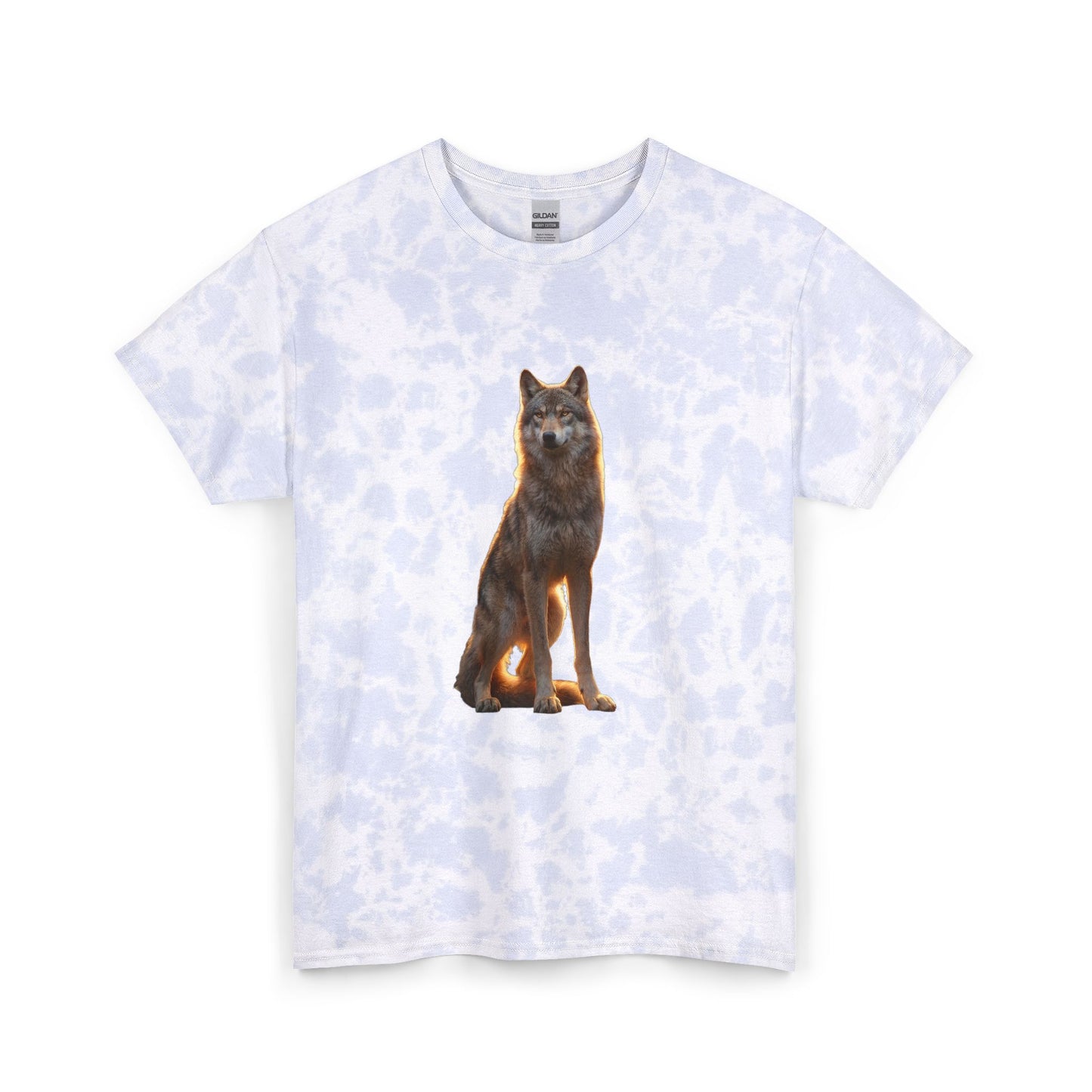 Golden Hour Wolf Unisex Tie Dye Cotton Tee – Amber Sentinel Portrait