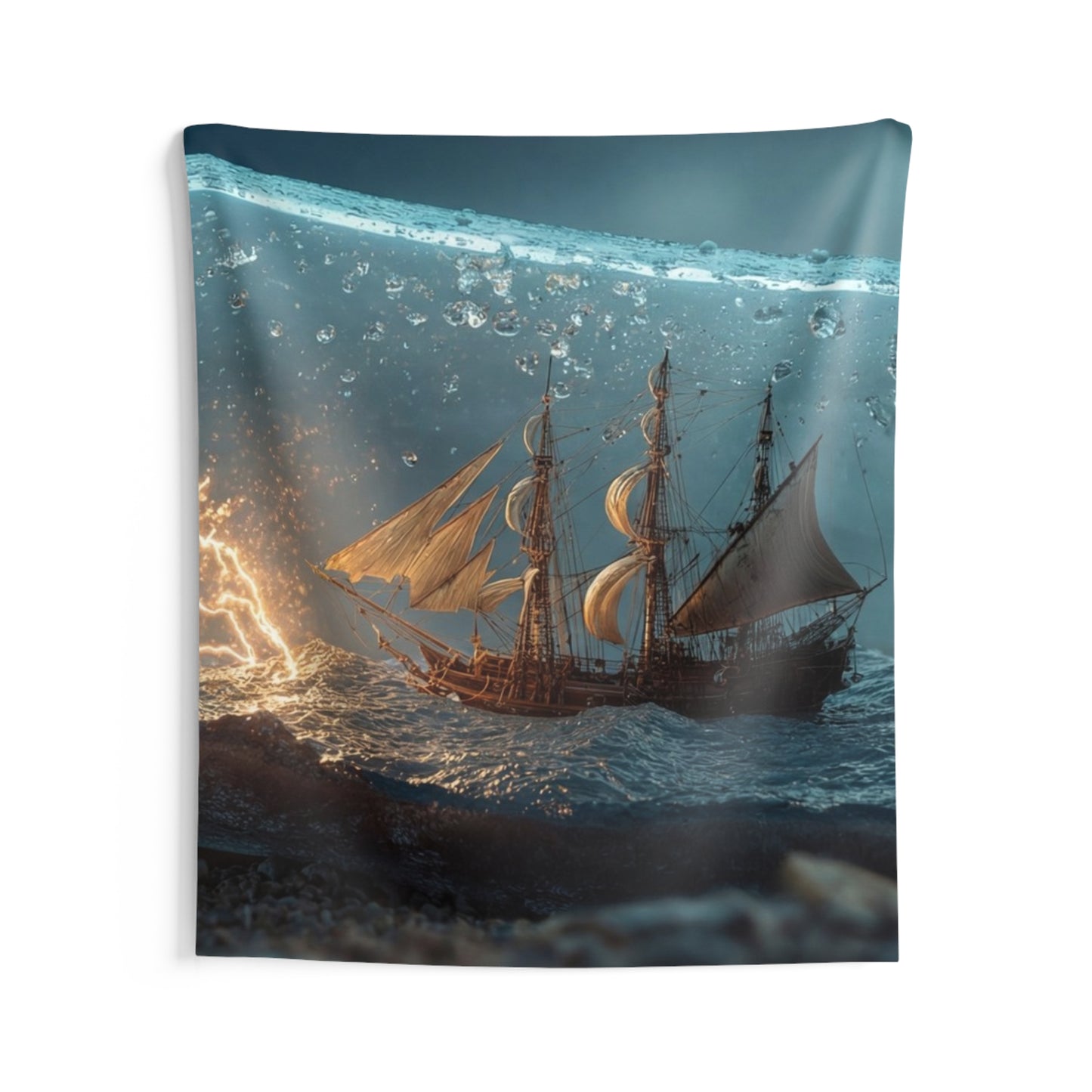 Storm-Sail Ship in Bottle Indoor Wall Tapestries – Captured Tempest on Glass