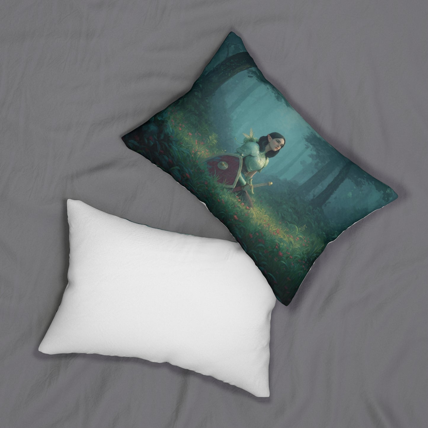 Forest Sentinel Spun Polyester Lumbar Pillow – Quiet Vigil in Verdant Glow