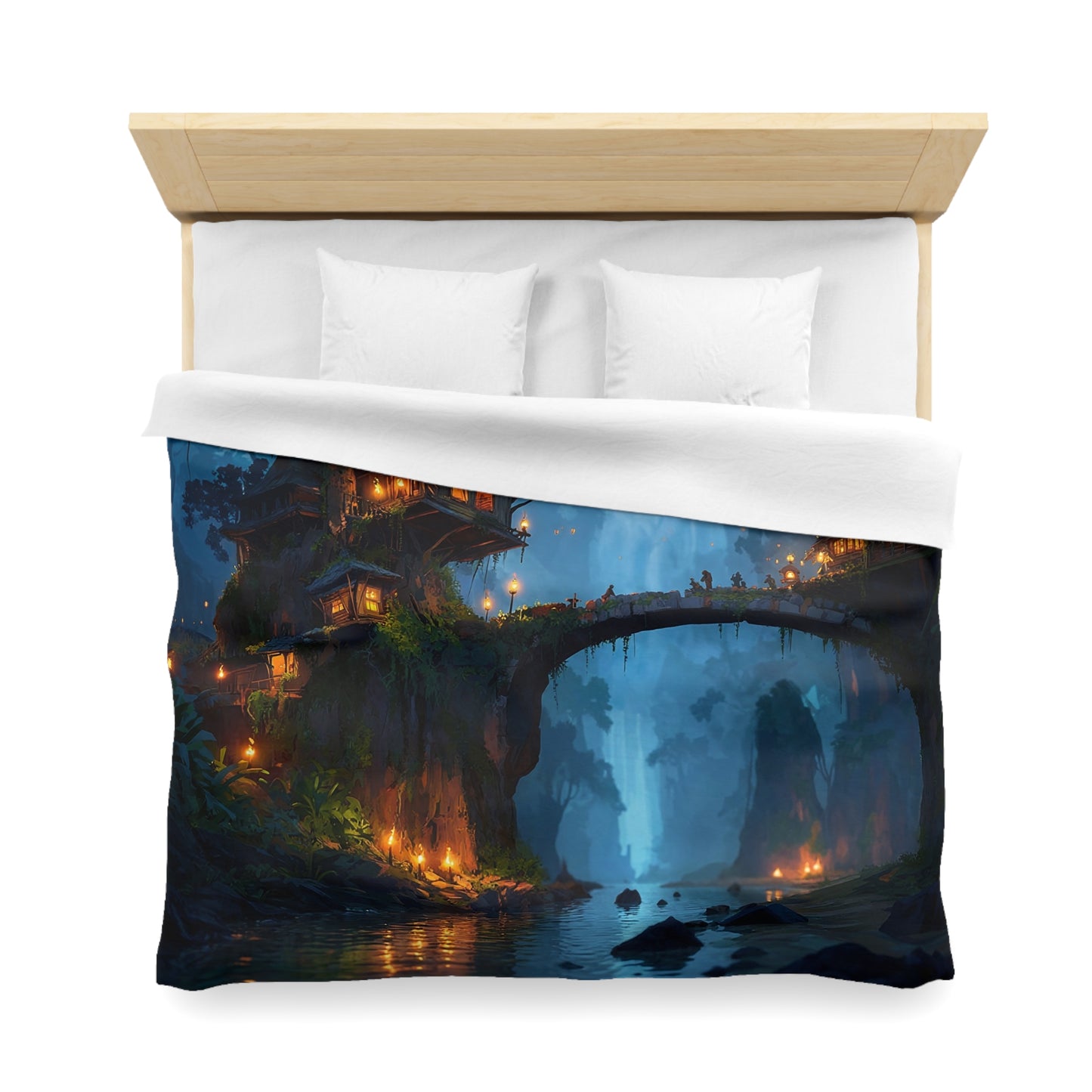 Whispering Canopy Duvet Cover – Moonlit Jungle Bridge Dreamscape