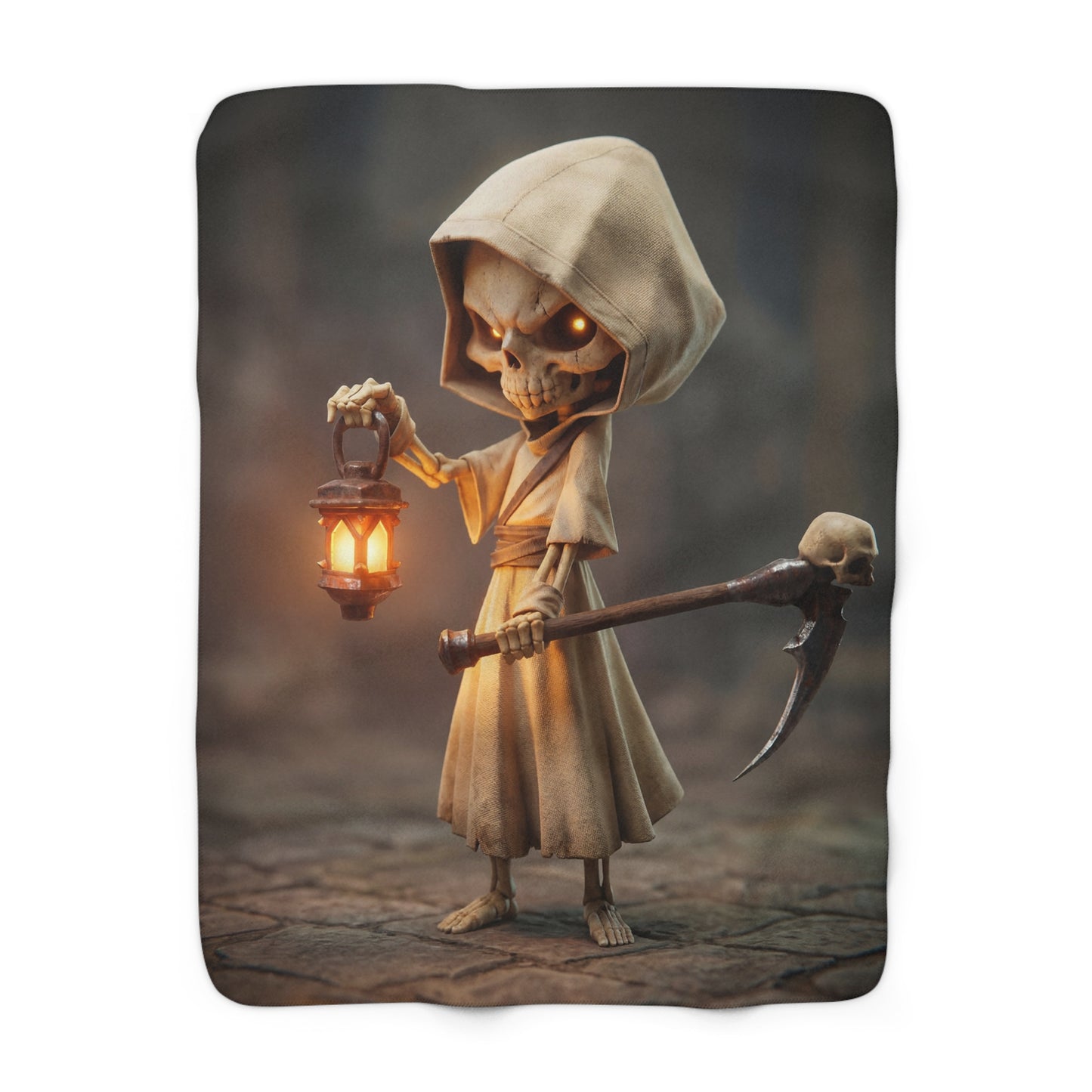 Lantern-Bearing Reaper Sherpa Fleece Blanket – Warm Glow in the Shadowed Path