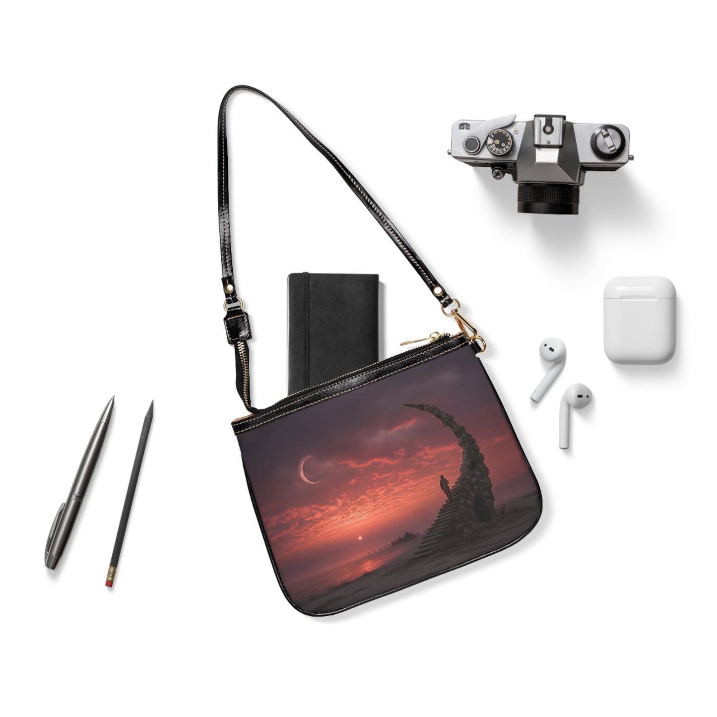 Solstice Staircase Small Shoulder Bag – Crimson Sky Guardian