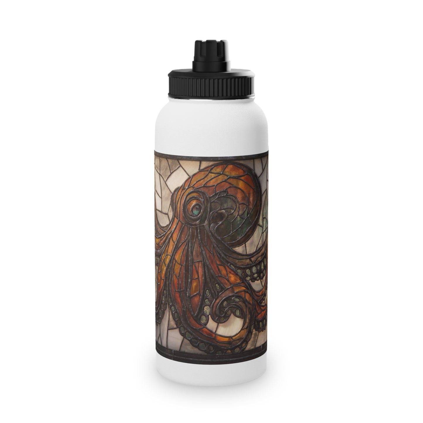 Stained Glass Octopus Water Bottle – Amber Abyss Design, Sports Lid