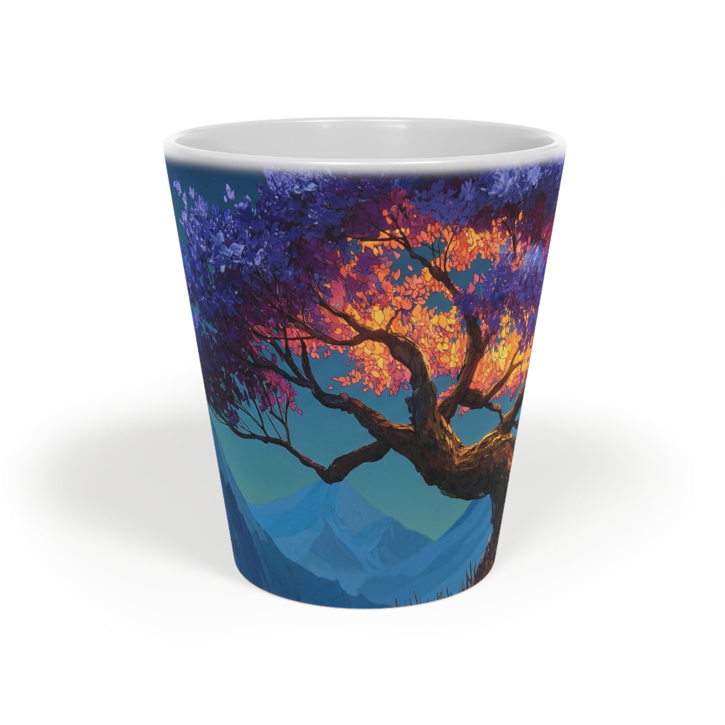 Starlit Twilight Tree Latte Mug – Bioluminescent Forest Glow