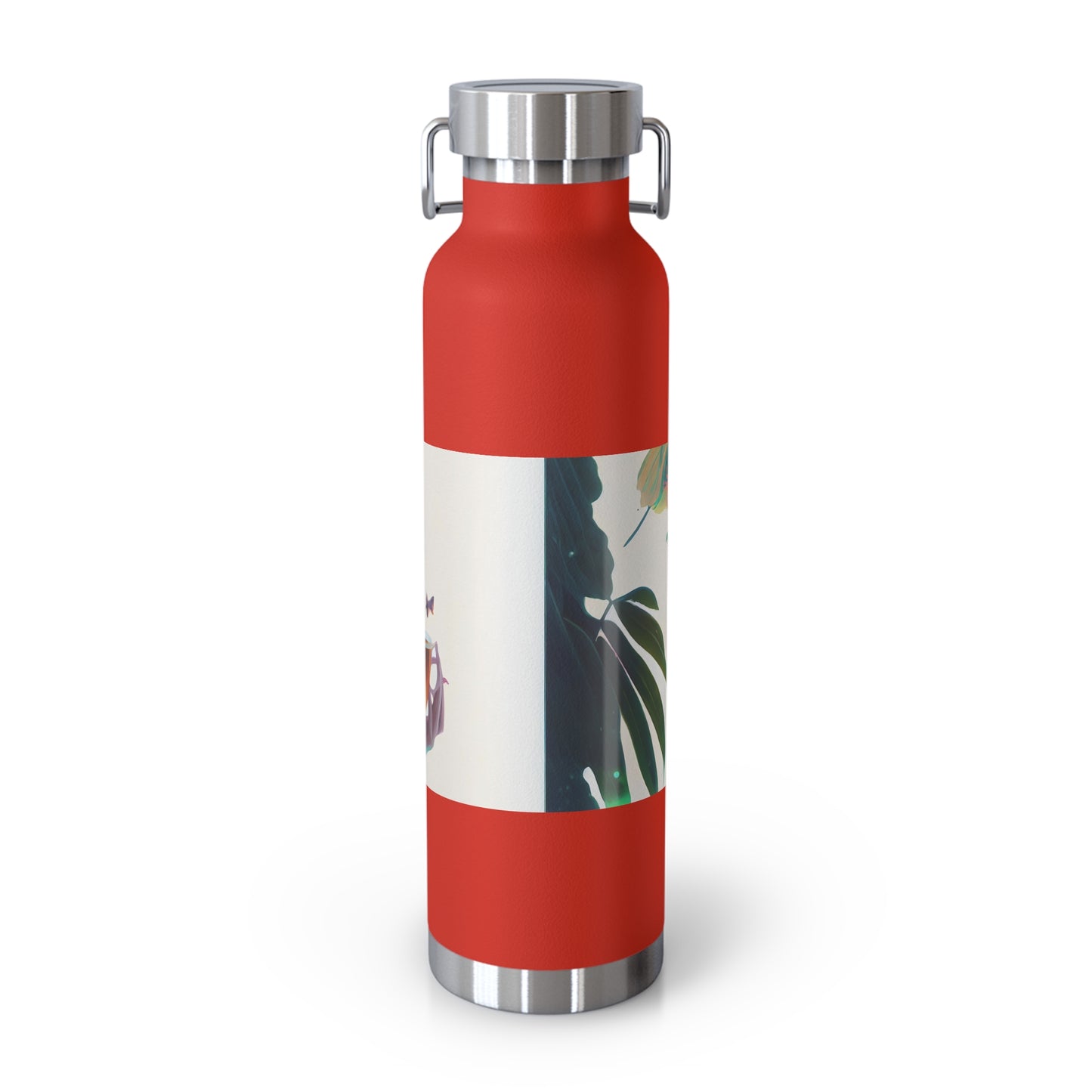 character design, double exposure shot, front profile of a beautiful tea faerie filled with a blooming amazonian jungle, happiness - Copper Vacuum Insulated Bottle, 22oz