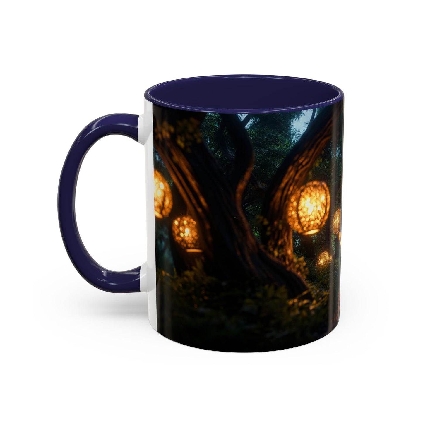Luminous Forest Path Accent Coffee Mug (11, 15oz) – Warm Glow Through Ancient Branches