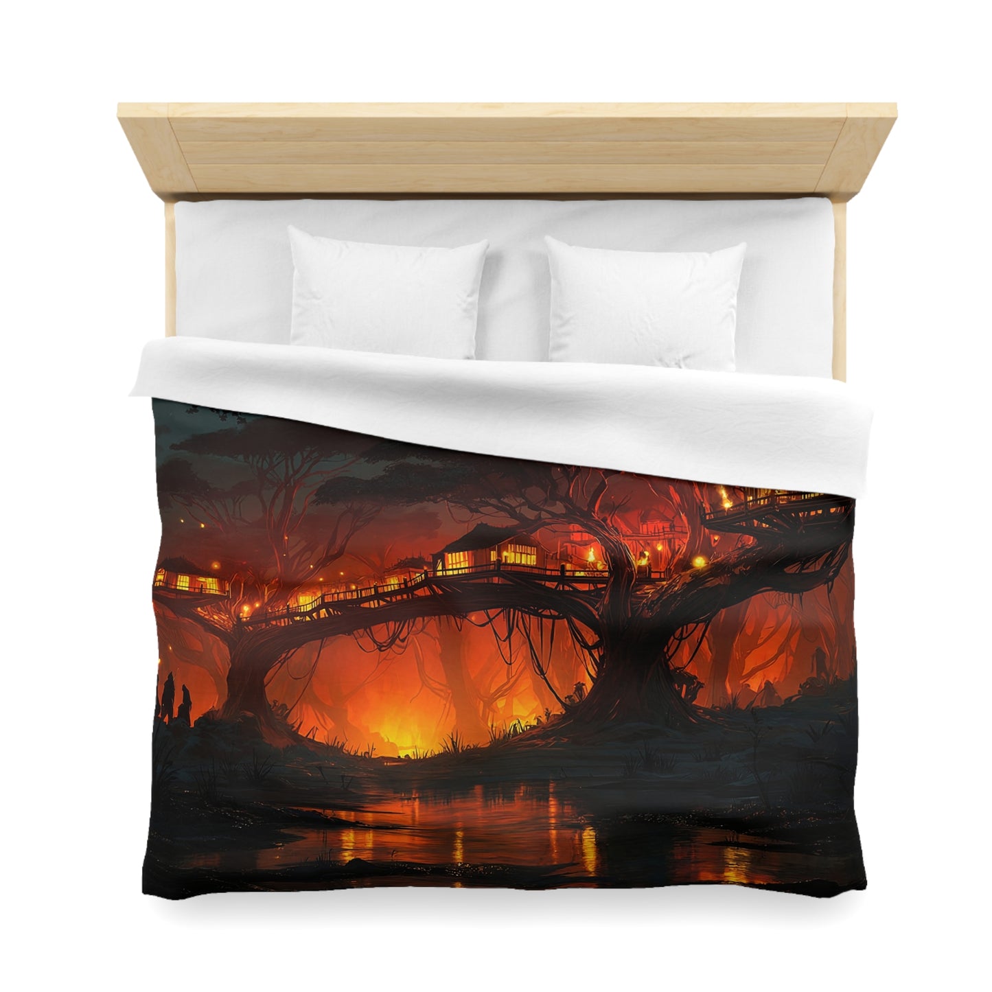 Treehouse Village Duvet Cover – Warm Glow Under Starlit Canopy