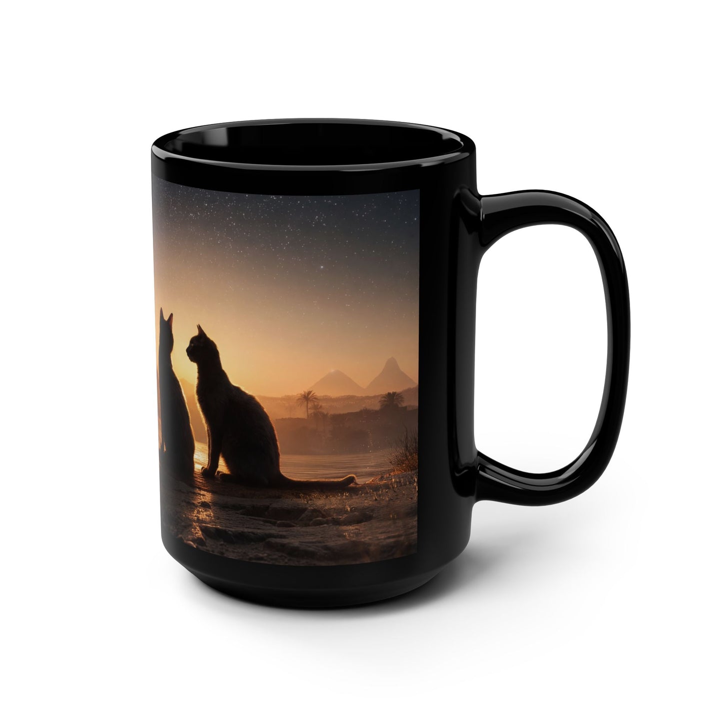 Starlit Pyramids & Cats Mug – Milky Way Nile Sunset Scene