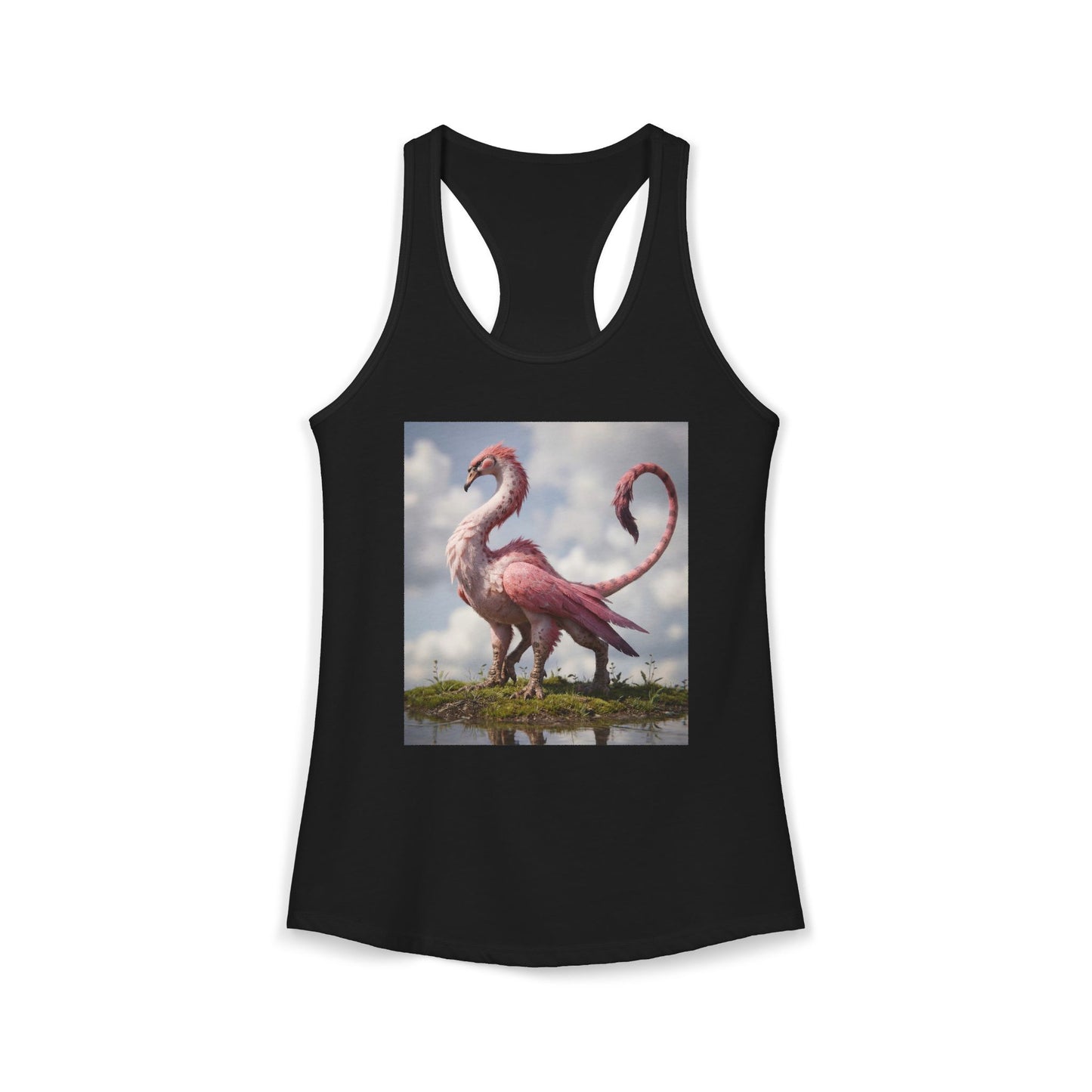 Rose-Feathered Sentinel Women's Ideal Racerback Tank – Dawn Mist Creature Art