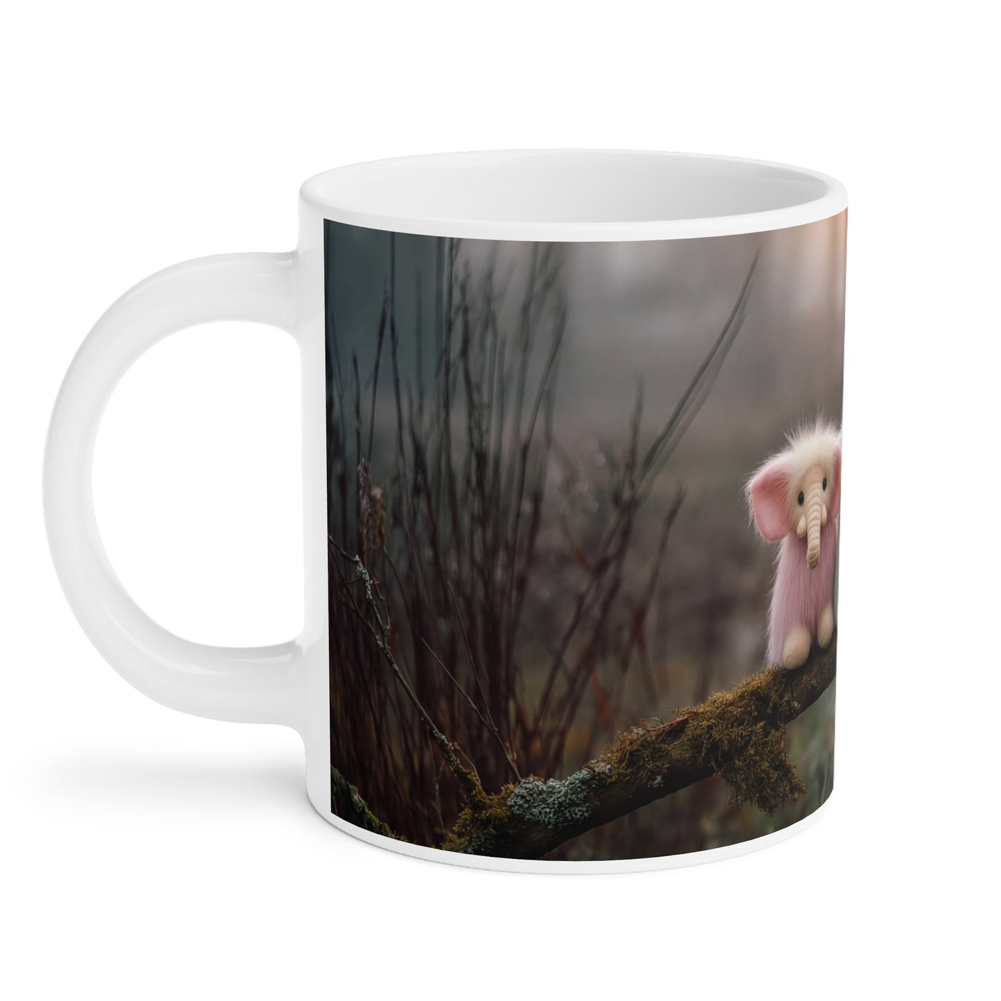 Three Furred Elephants Ceramic Mugs (11oz\15oz\20oz) – Dawn’s Whisper on Mossy Branch