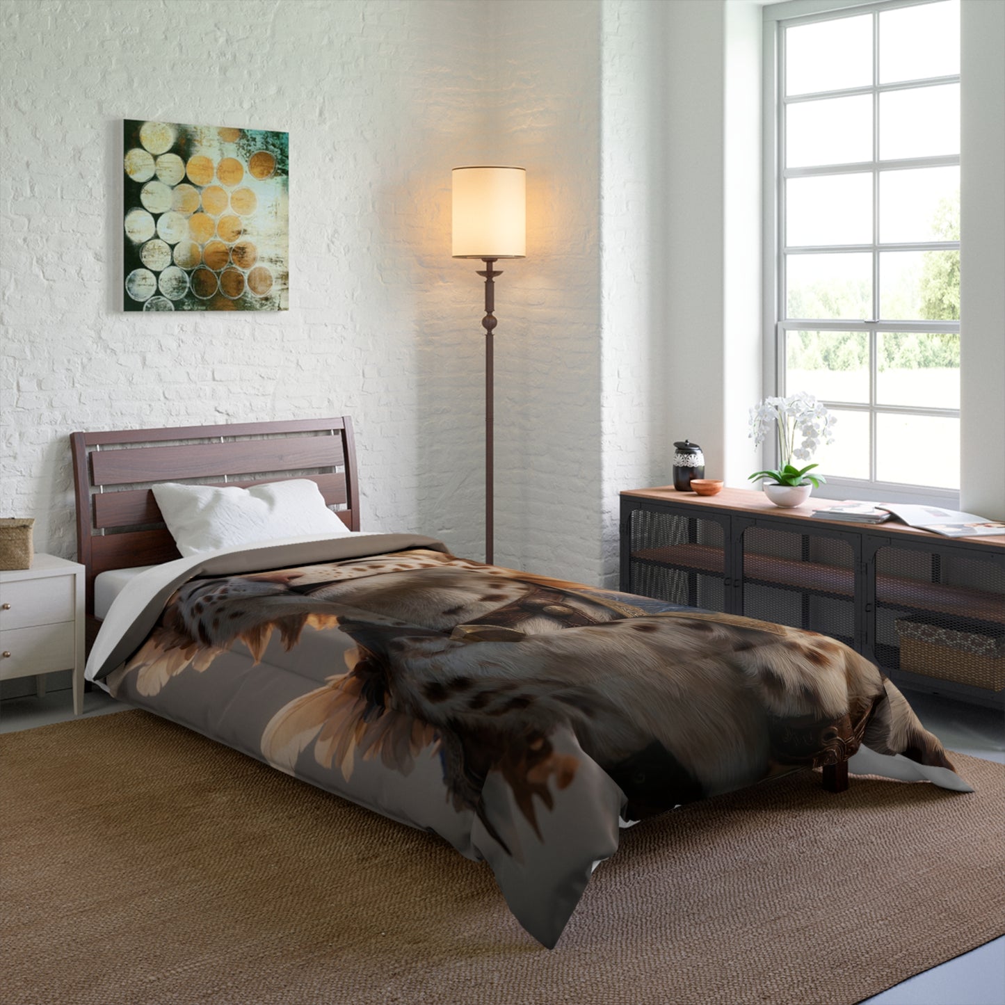 Crowned Feline Sentinel Comforter – Warm Golden Dawn Guardian
