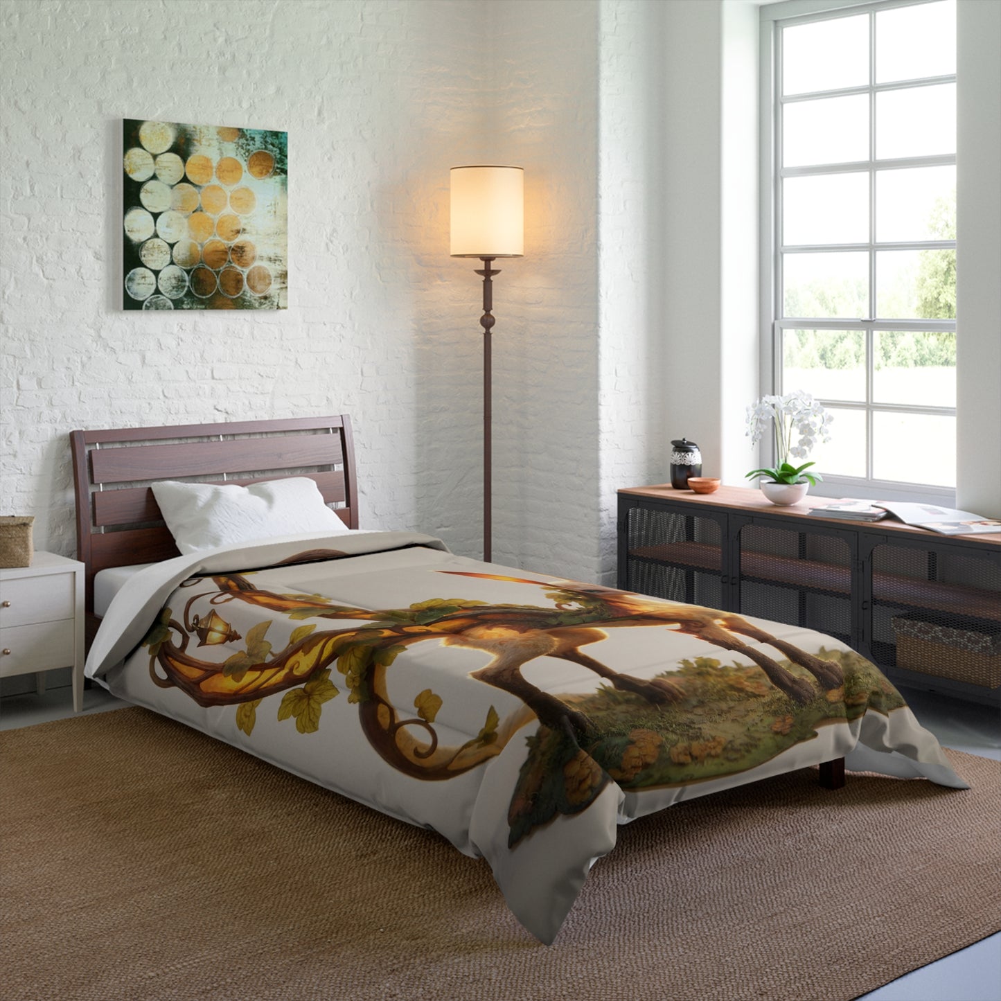 Moonlit Sentinel Comforter – Whimsical Fox Guardian Dreamscape