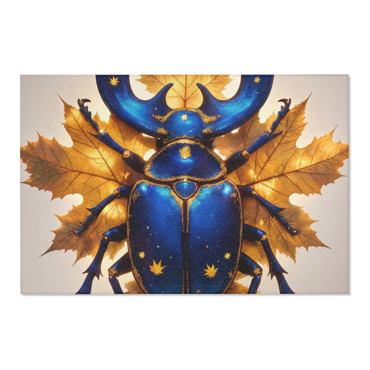 Celestial Beetle Area Rugs – Midnight Blue Starry Insect Amid Autumn Leaves