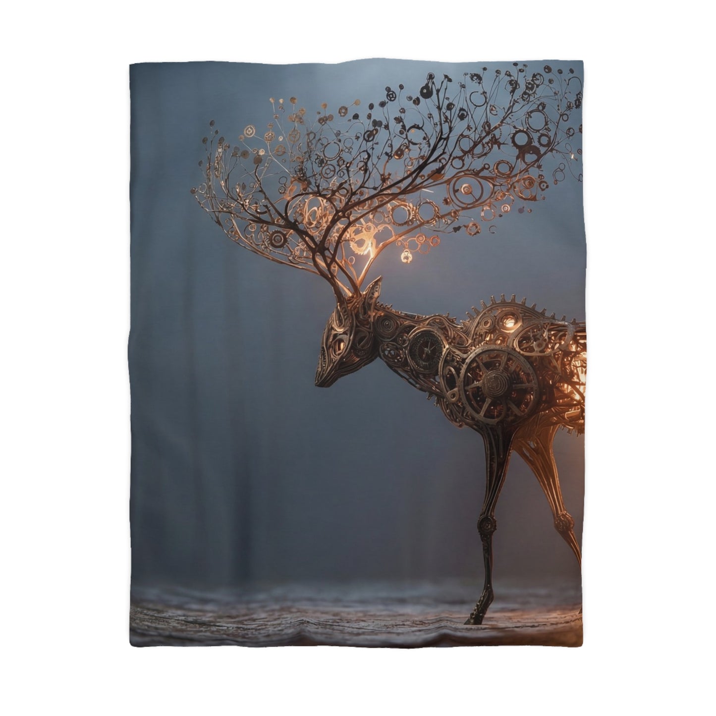Clockwork Stag Microfiber Duvet Cover – Luminescent Forest Guardian