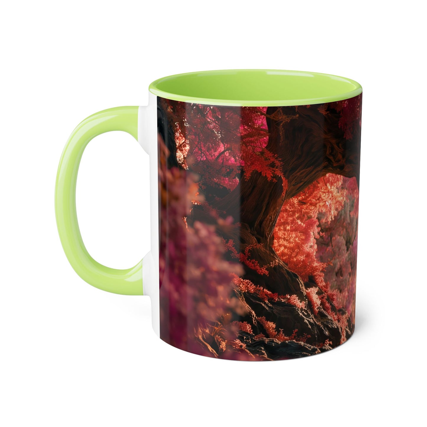 Crimson Heart Grove Accent Mugs, 11oz – Twisted Branches and Twilight Embrace
