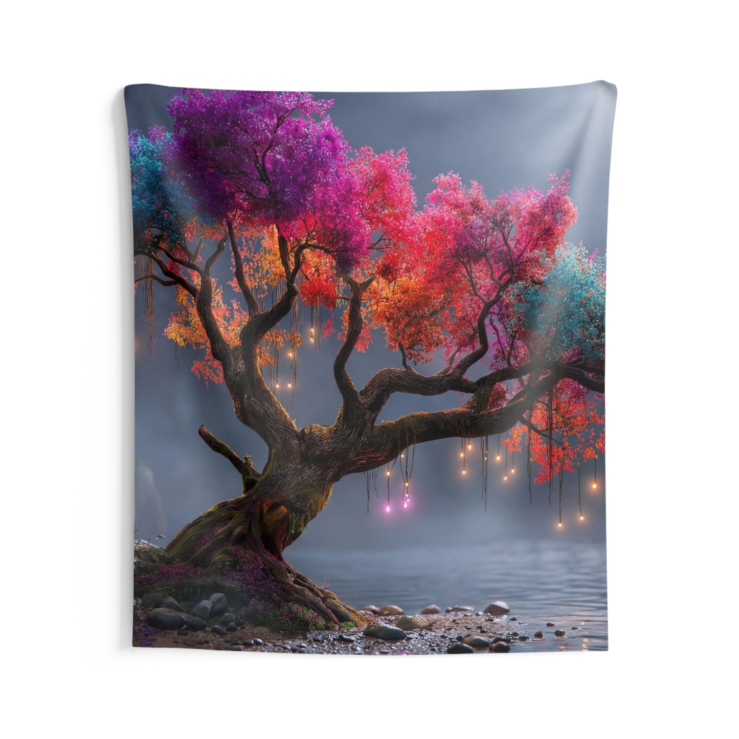 Chromatic Dream Tree Indoor Wall Tapestries – Moonlit Spectral Canopy