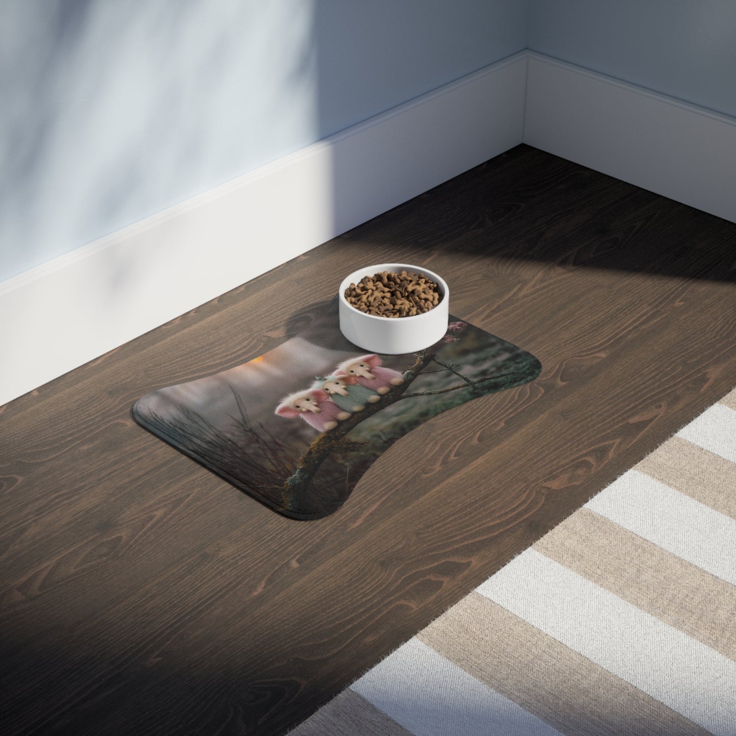 Mossy Branch Elephant Trio – Gentle Forest Guardians Pet Feeding Mats