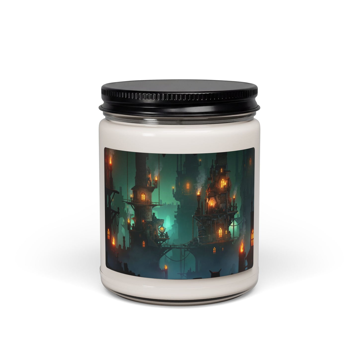 Hanging City Scented Soy Candle, 9oz – Amber Glow Through Misty Gears
