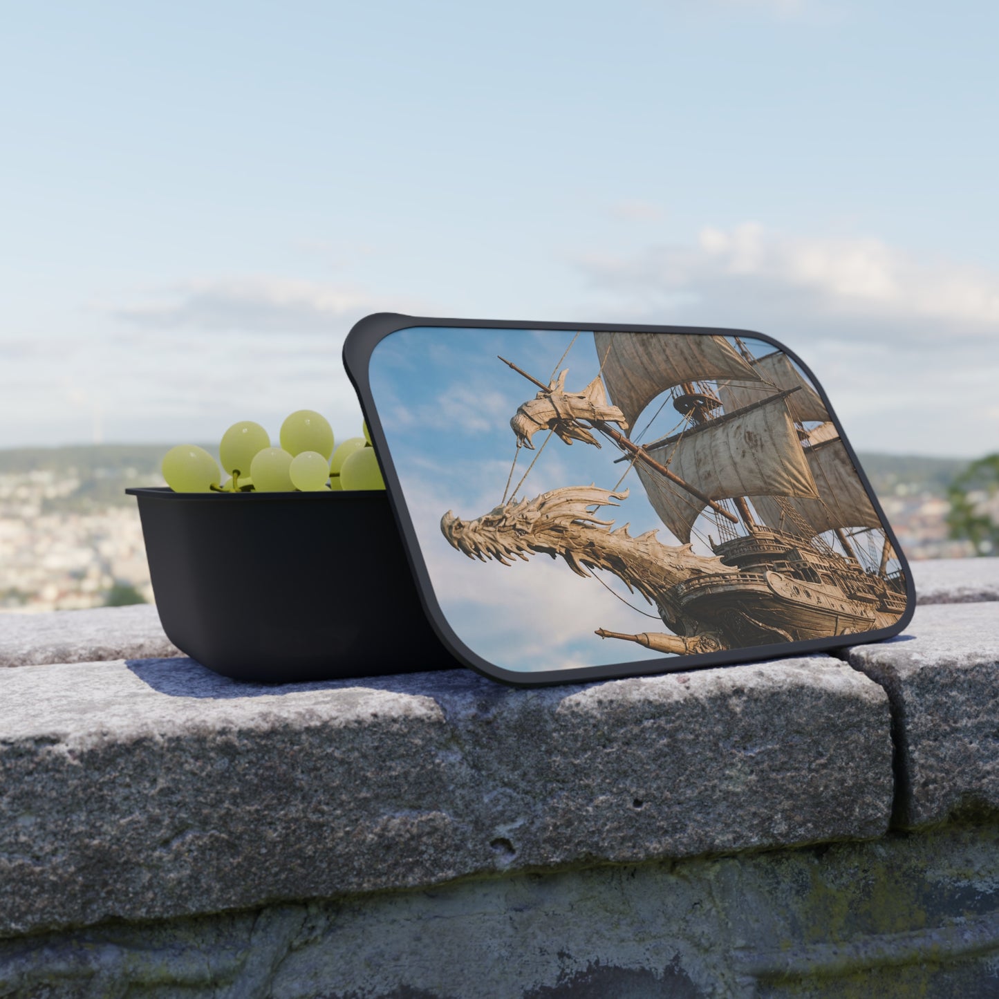 Dragonhead Galleon PLA Bento Box with Band and Utensils – Sunlit Seascape Voyage