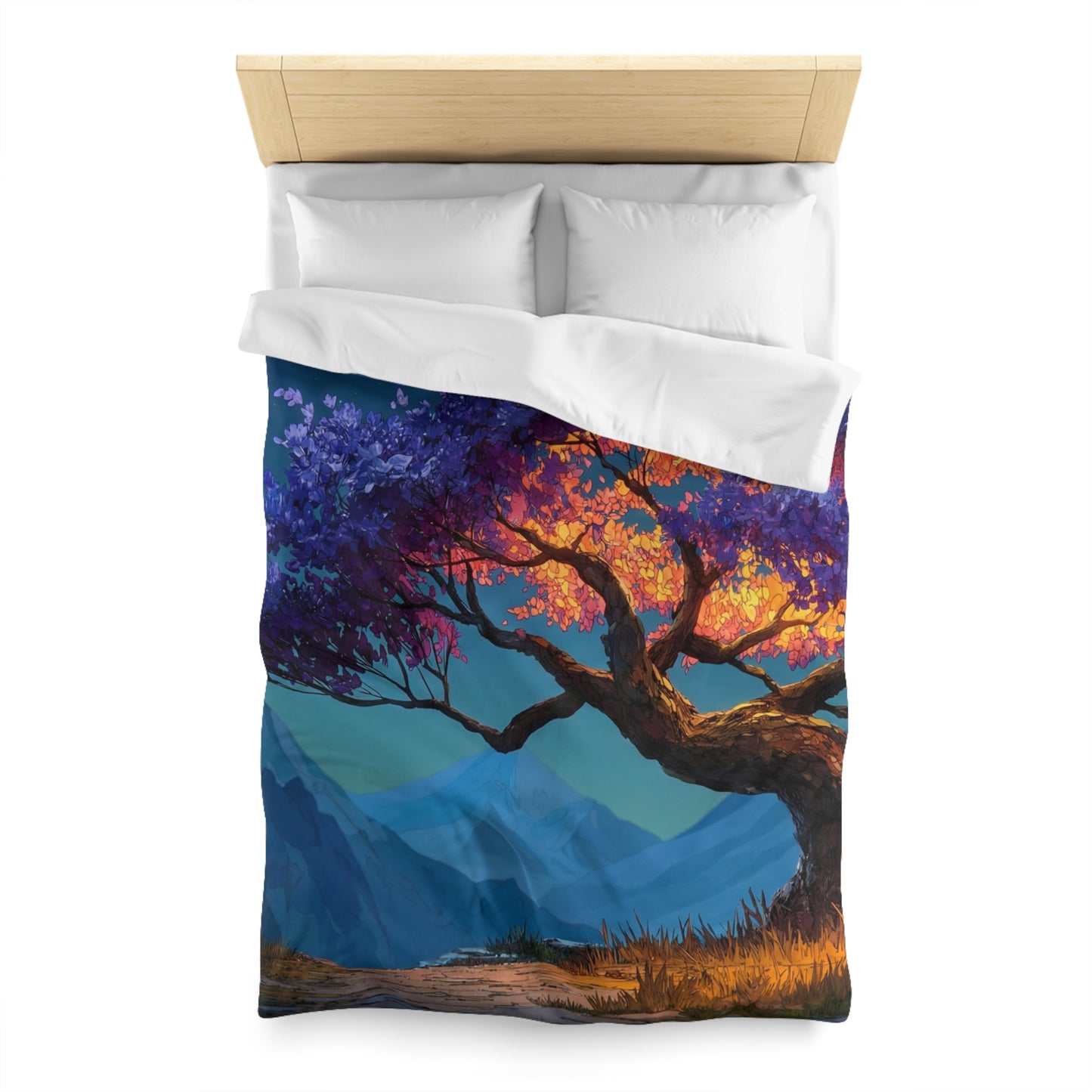 Celestial Tree Microfiber Duvet Cover – Twilight Bloom Sanctuary