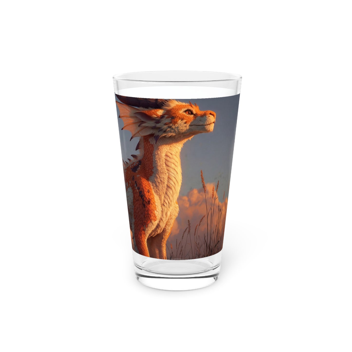 Sunset Dragon Pint Glass, 16oz – Golden Glow Guardian