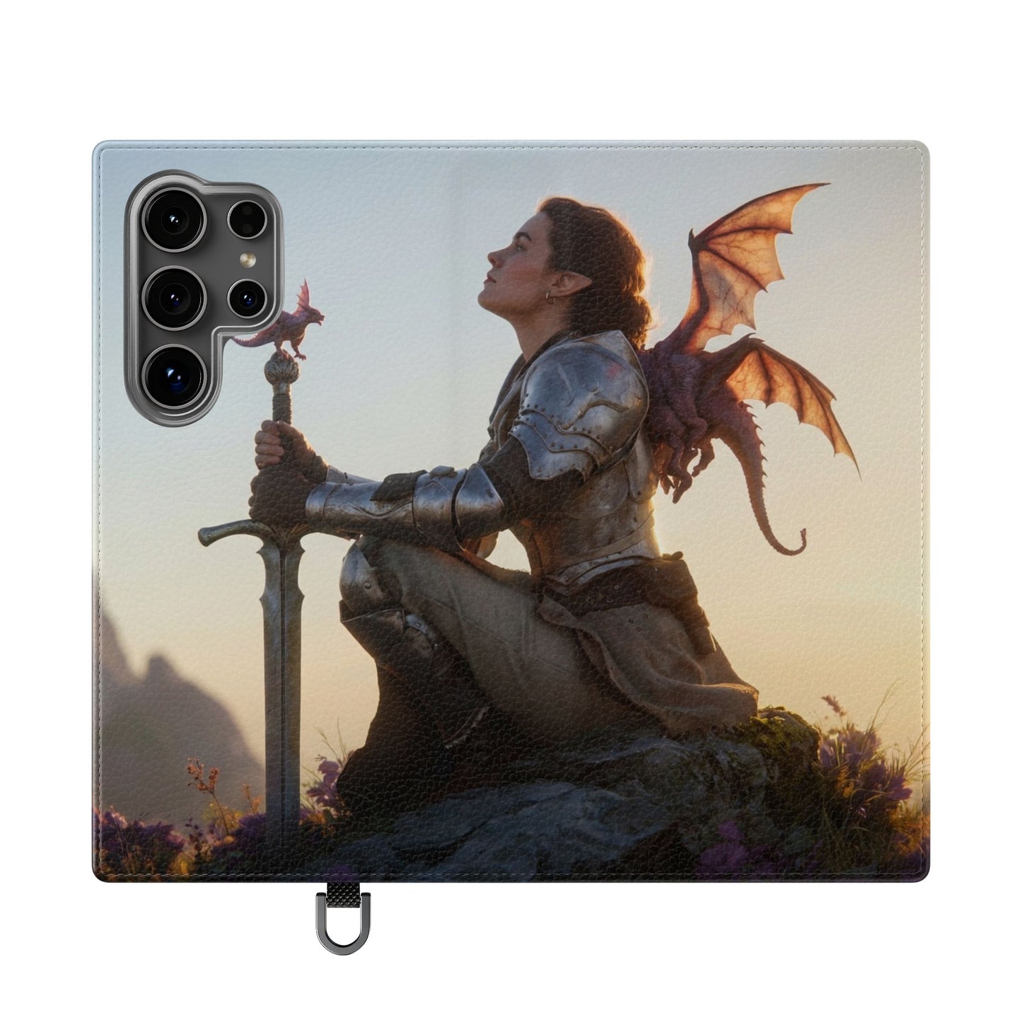 Dragon Knight Flip Cases – Sunlit Sentinel with Mini Drake and Sword