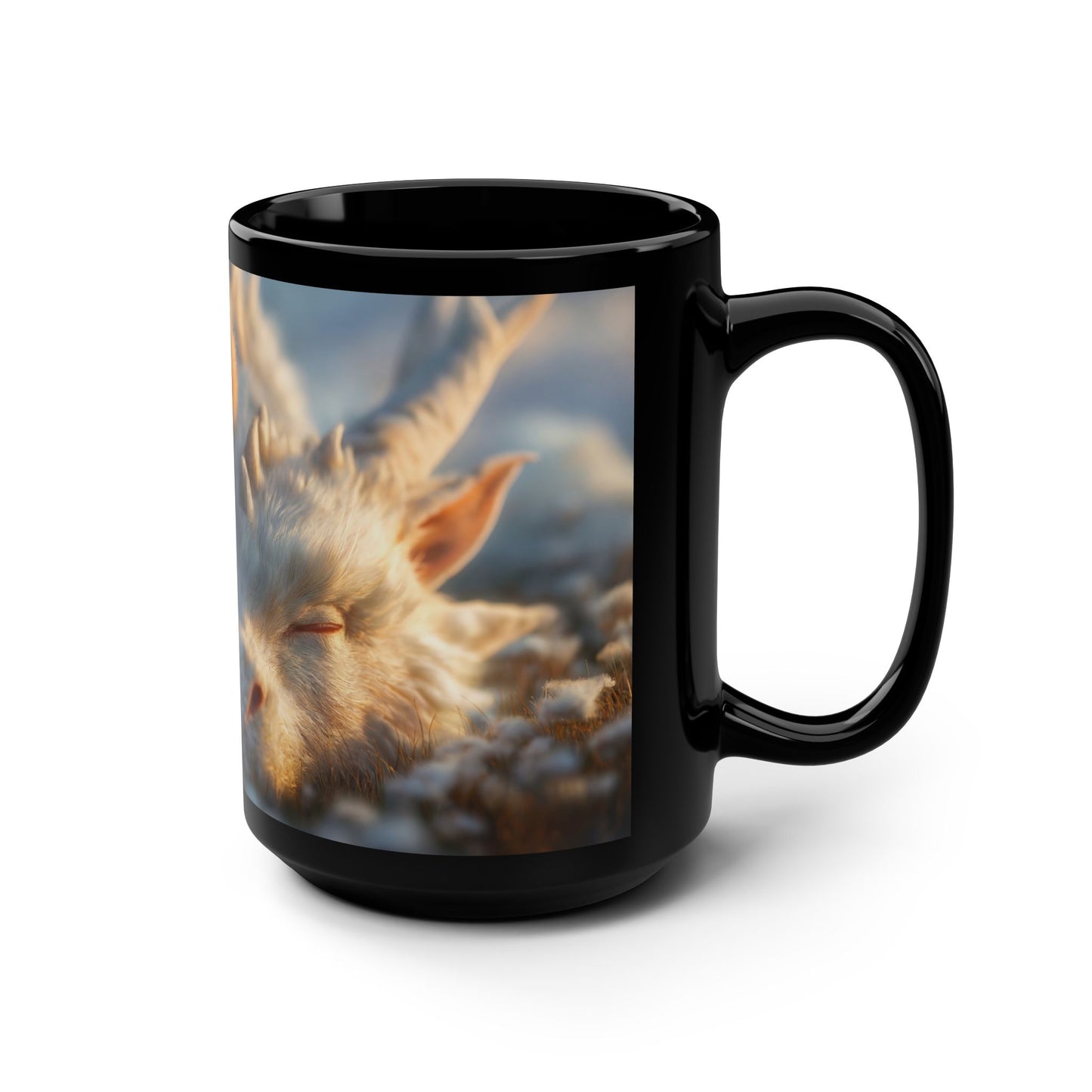 Sleeping Dragon Guardian Black Mug, 15oz – Frost-Kissed Peaceful Rest