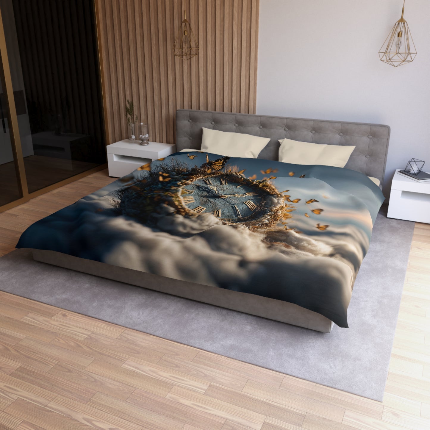 Butterflies & Timeless Clock Duvet Cover – Where Hours Bloom Like Wings