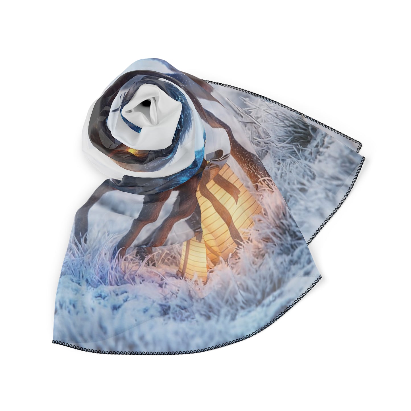 Frostbound Deer Family Poly Scarf – Winter’s Gentle Gift Bearers