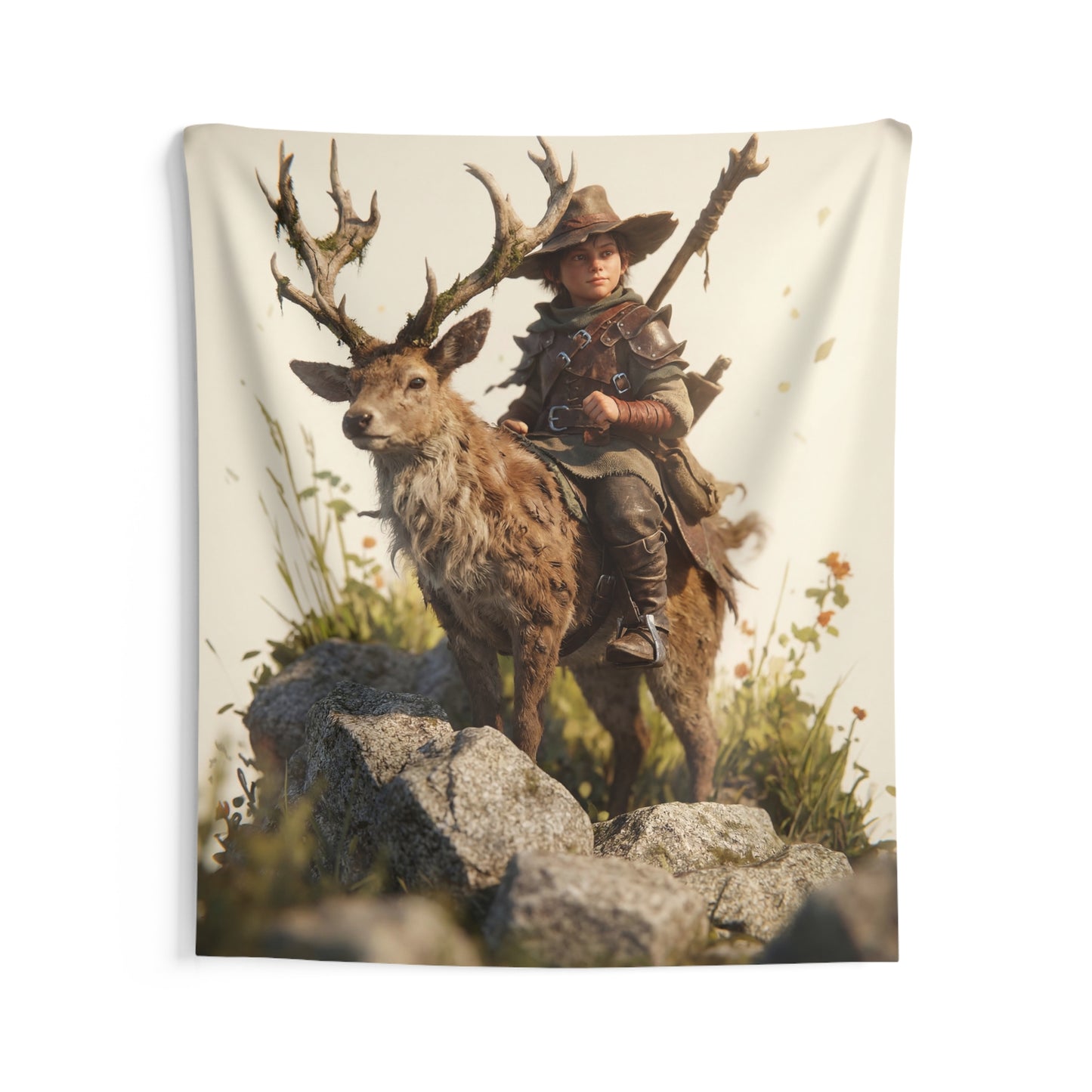Boy with Stag Indoor Wall Tapestries – Dawn’s Quiet Companion