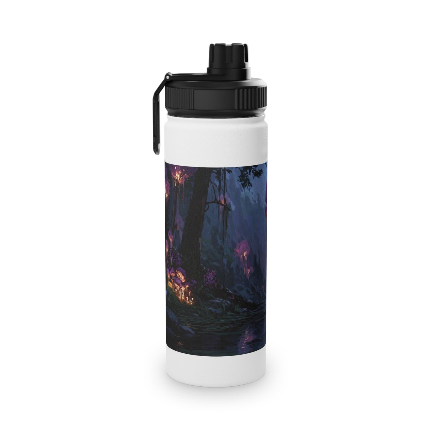 Luminous Glade Stainless Steel Water Bottle, Sports Lid – Twilight Bloom Sanctuary