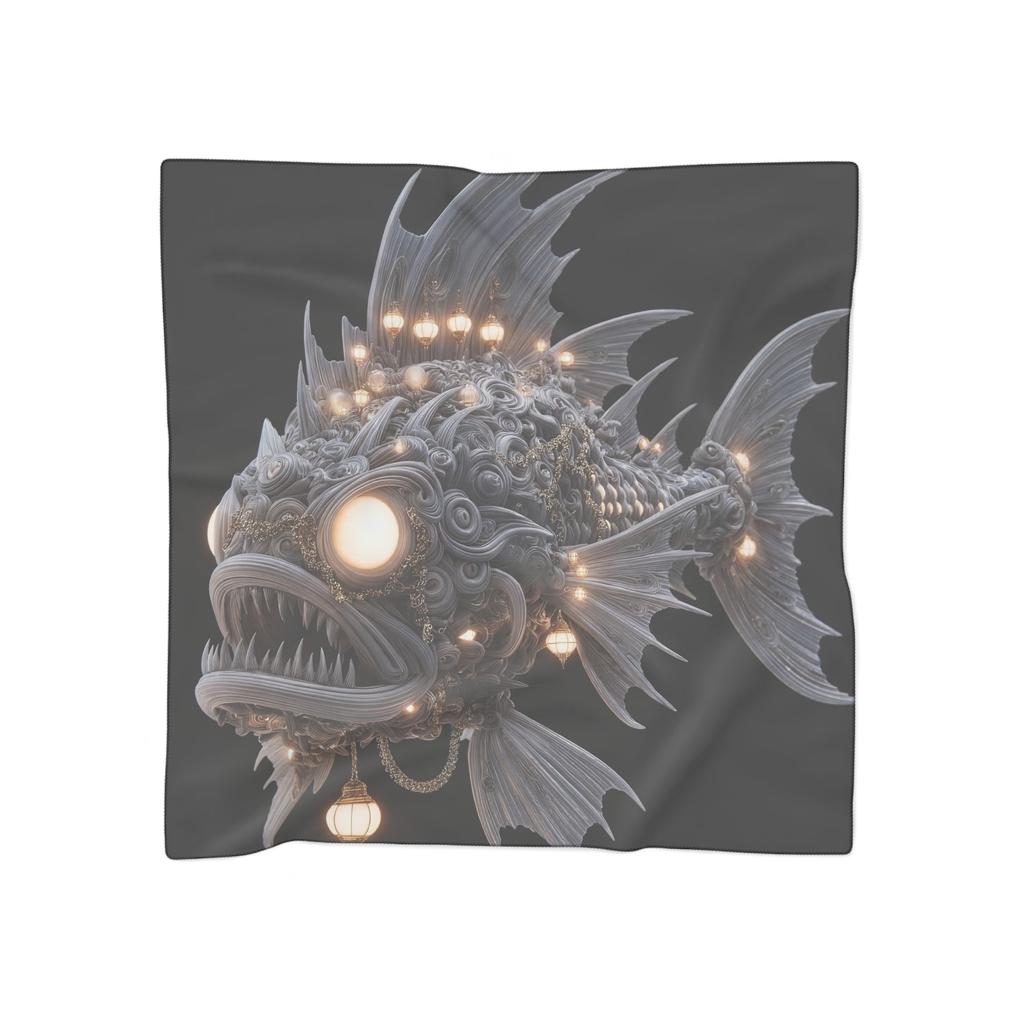 Luminescent Deep-Sea Sentinel Scarf – Chandelier Fish Dreamscape