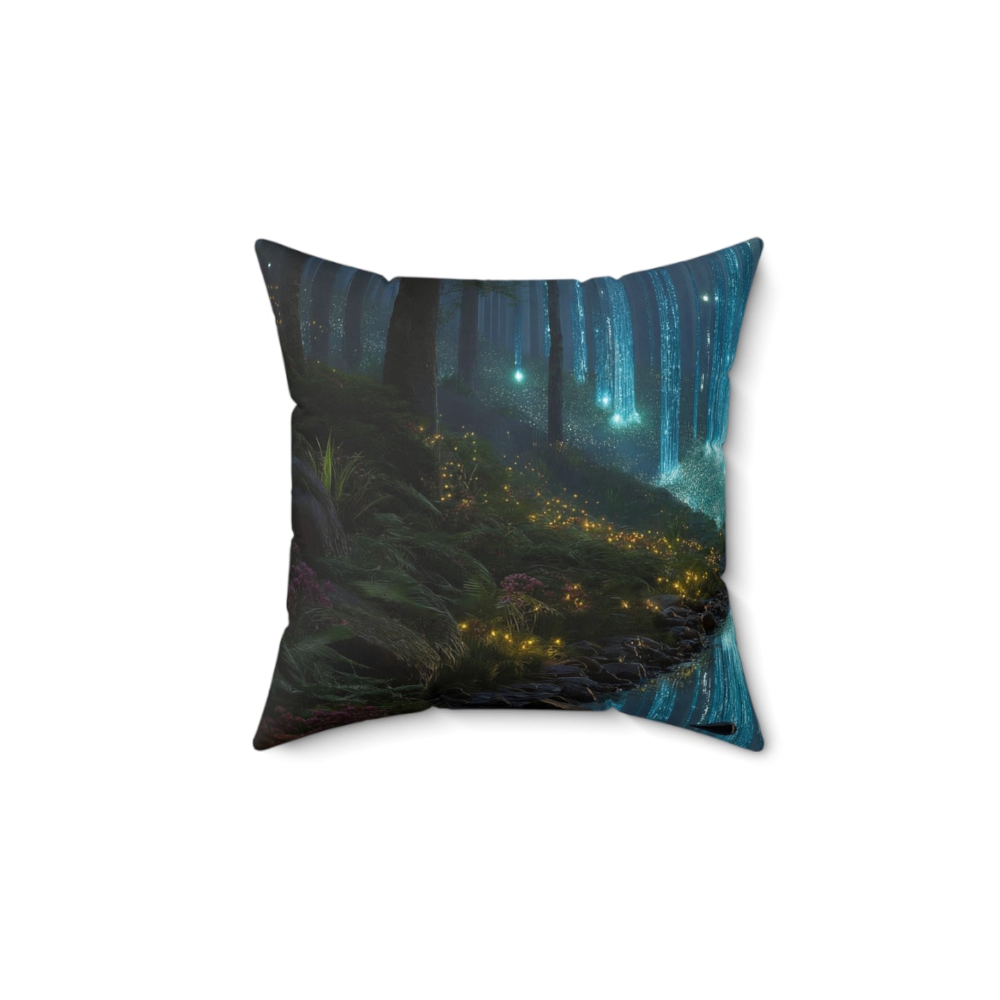 Celestial Stream Spun Polyester Square Pillow – Whispering Forest Dreamscape