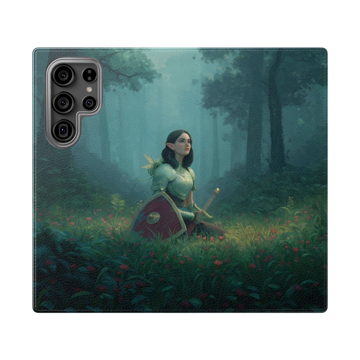 Woodland Sentinel Flip Cases – Green Knight in Misty Grove