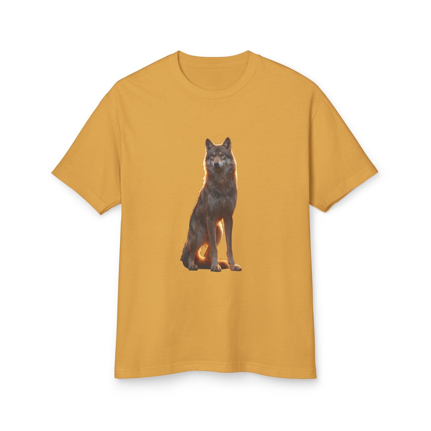 Golden Sentinel Wolf Tee – Amber Light Guardian Print