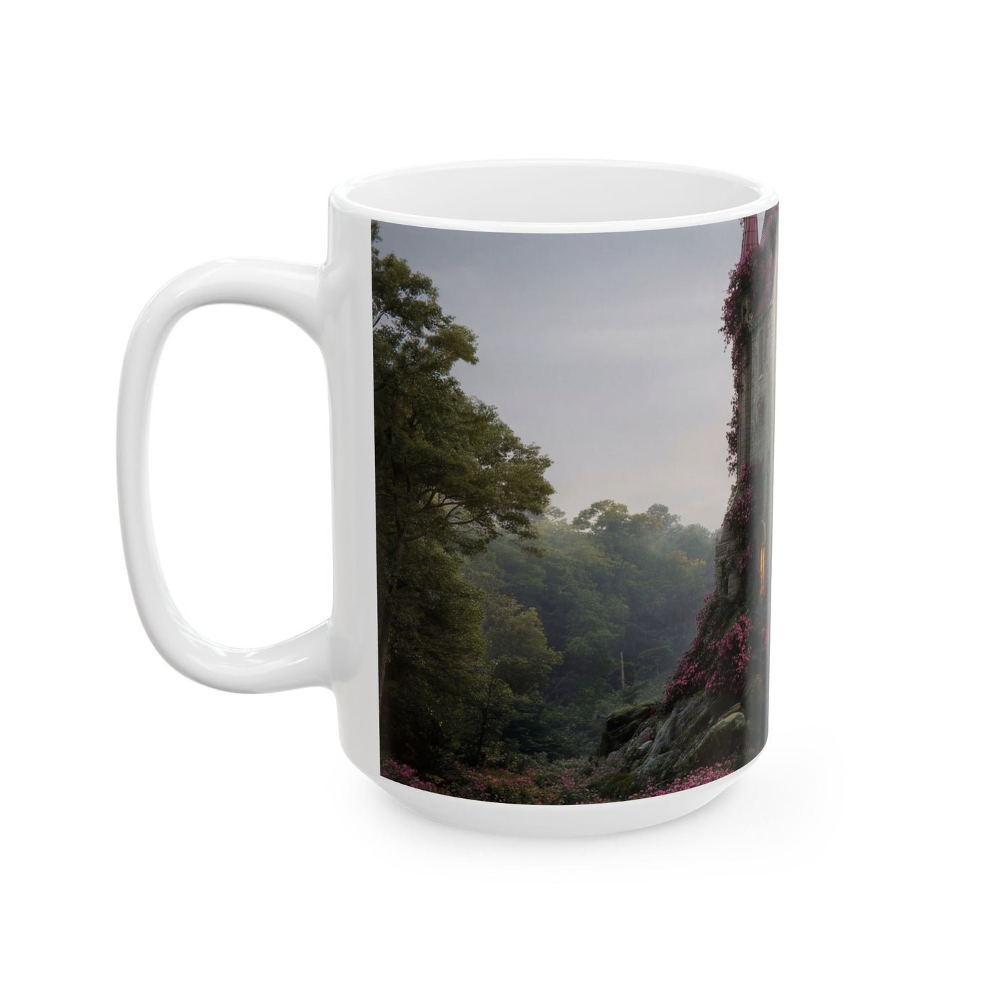 Rose-Clad Castle Ceramic Mug – Twilight Bloom Sanctuary