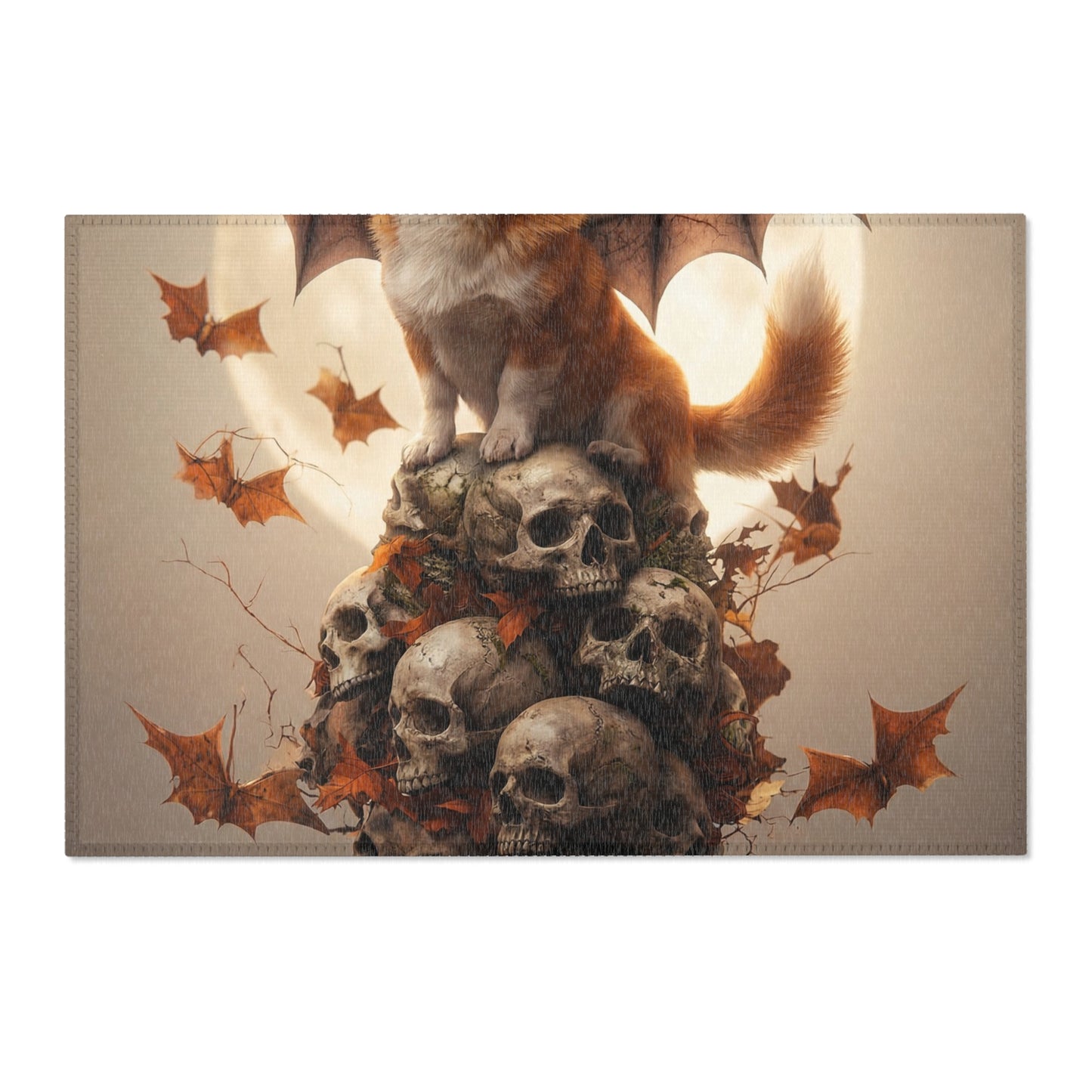Batwing Corgi Area Rug – Moonlit Skull Throne Fantasy