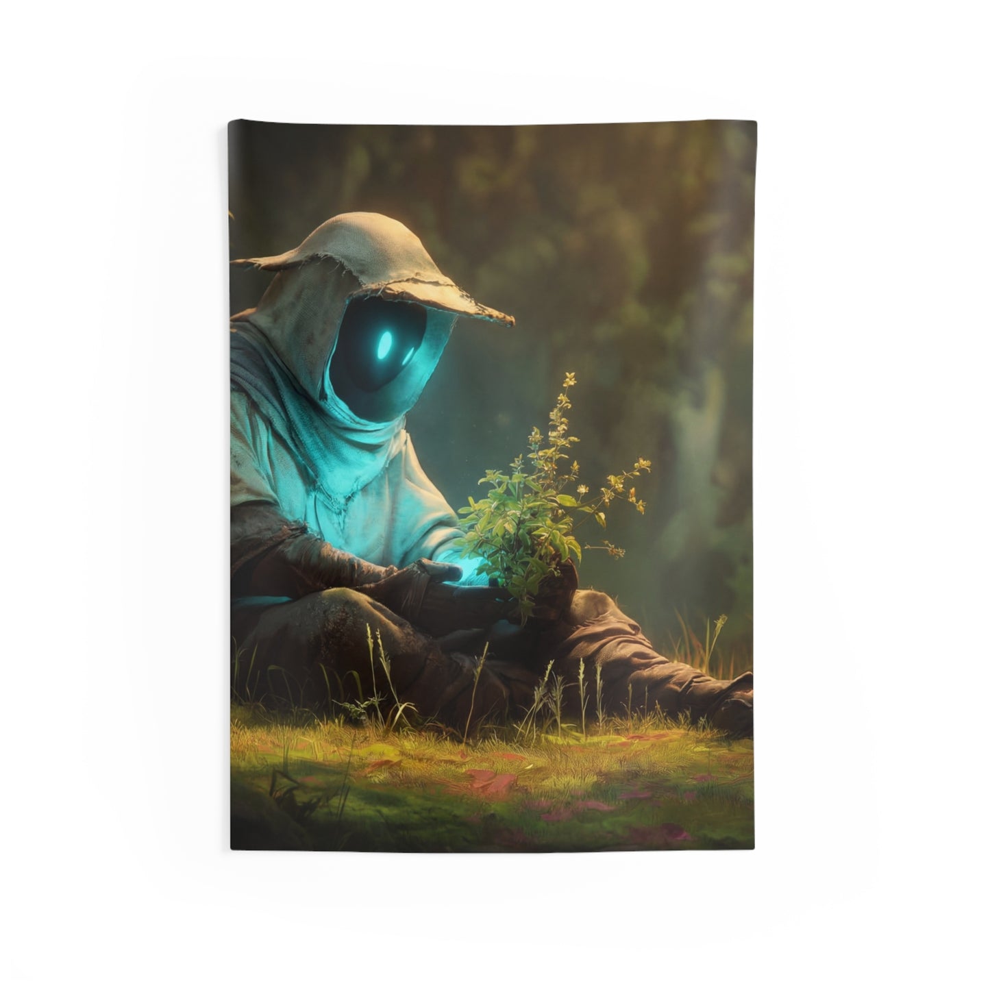 Forest Sentinel Indoor Wall Tapestries – Glowing Eye Guardian in Twilight Grove