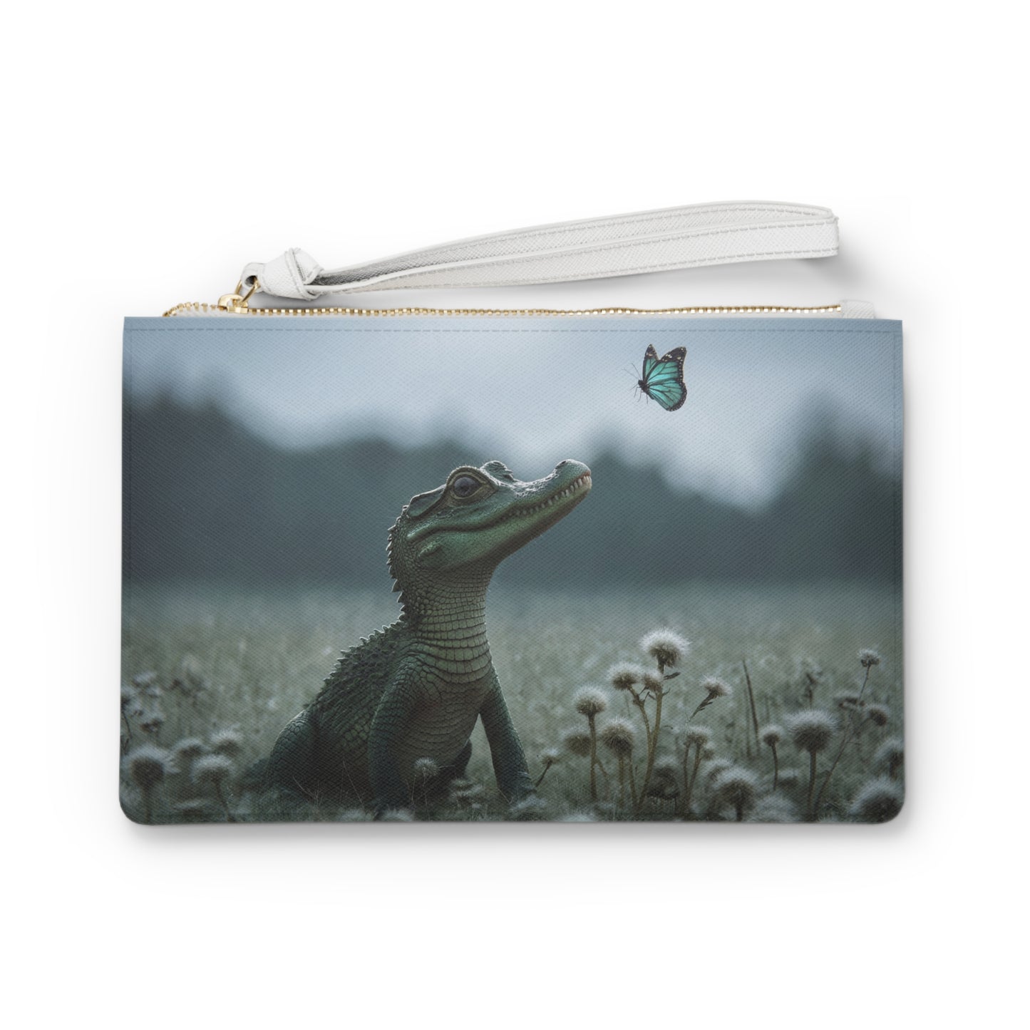 Azure Butterfly and Caiman Clutch Bag – Whispering Wetlands Dream