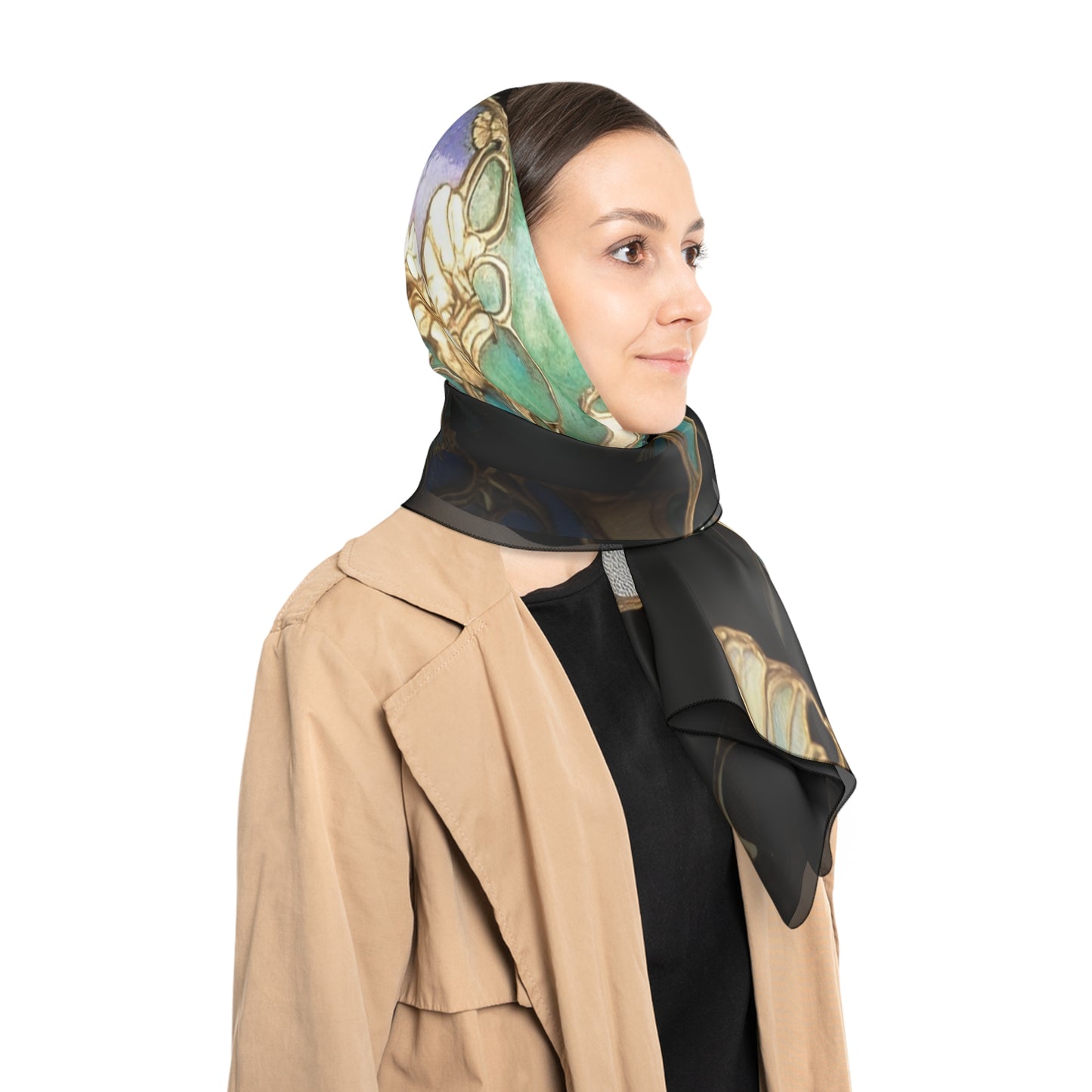 Art Nouveau Koi Poly Scarf – Liquid Light & Golden Lace