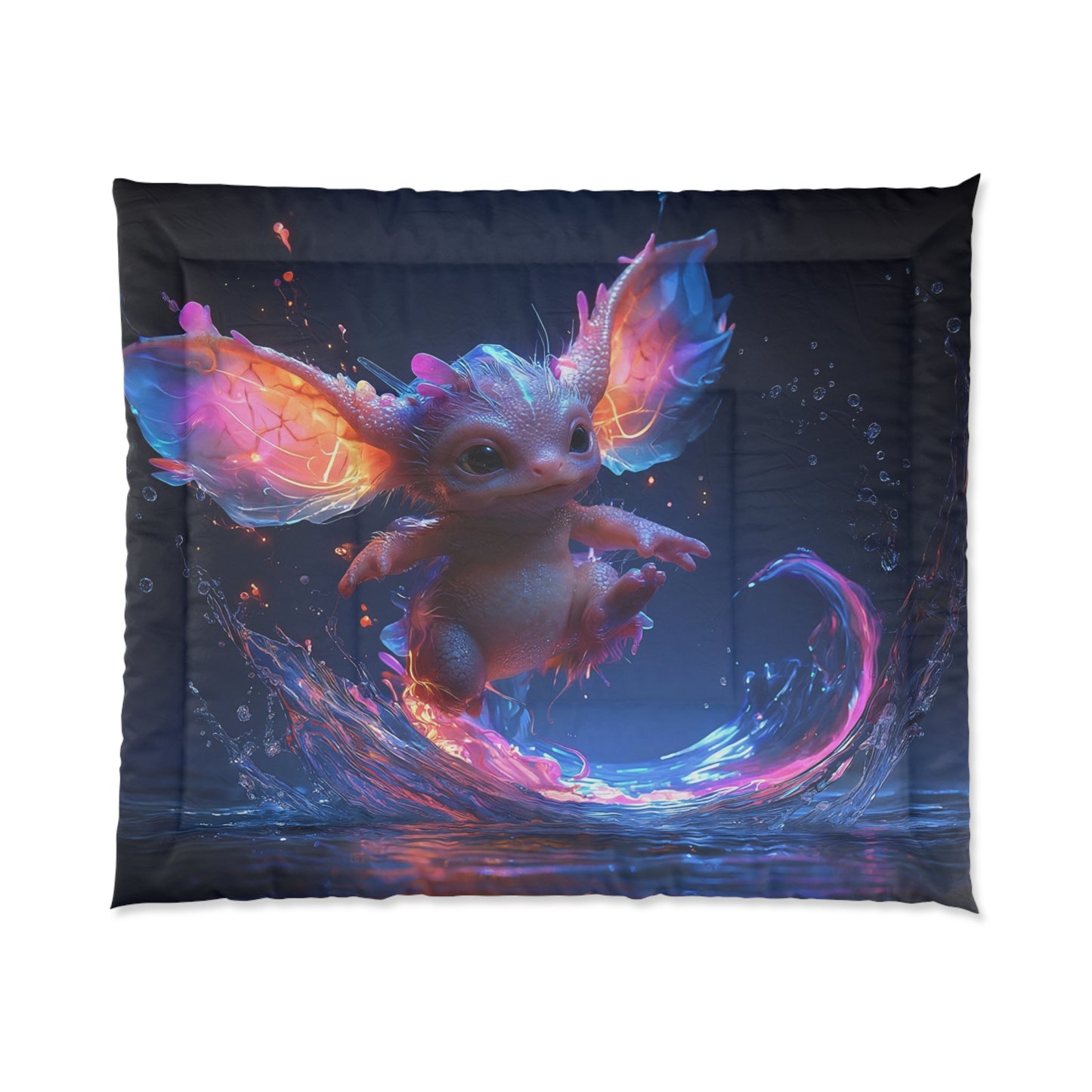 Neon Dragonling Comforter – Electric Water Splash Dreamscape