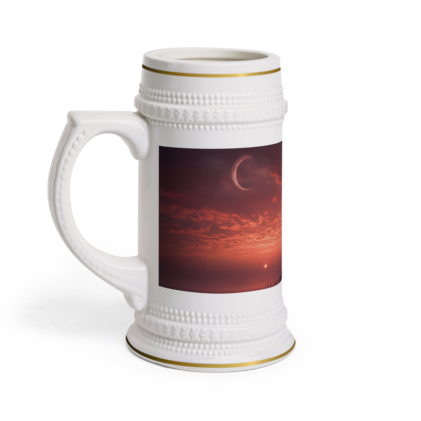 Crescent Moon & Stone Staircase Stein Mug – Twilight Horizon Journey