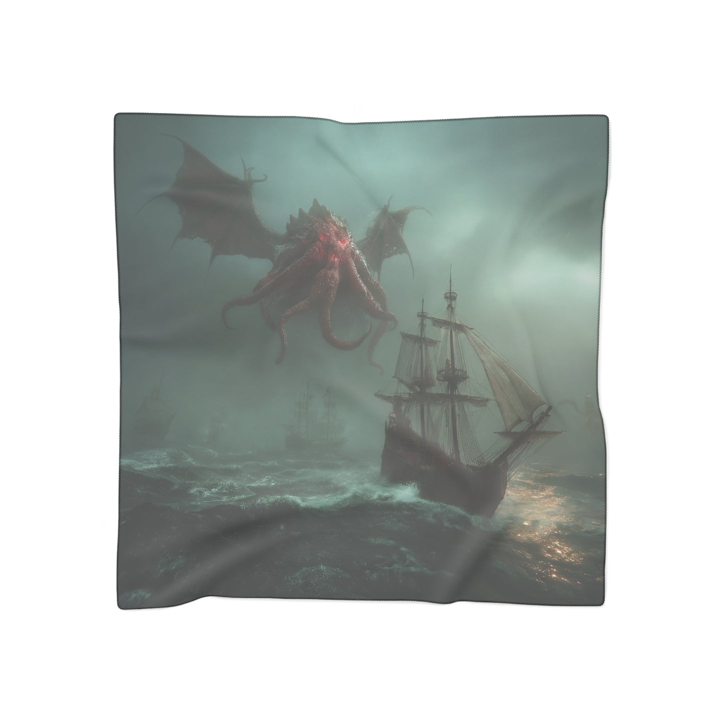 Leviathan’s Wrath Poly Scarf – Storm-Scarred Ship & Crimson Sky