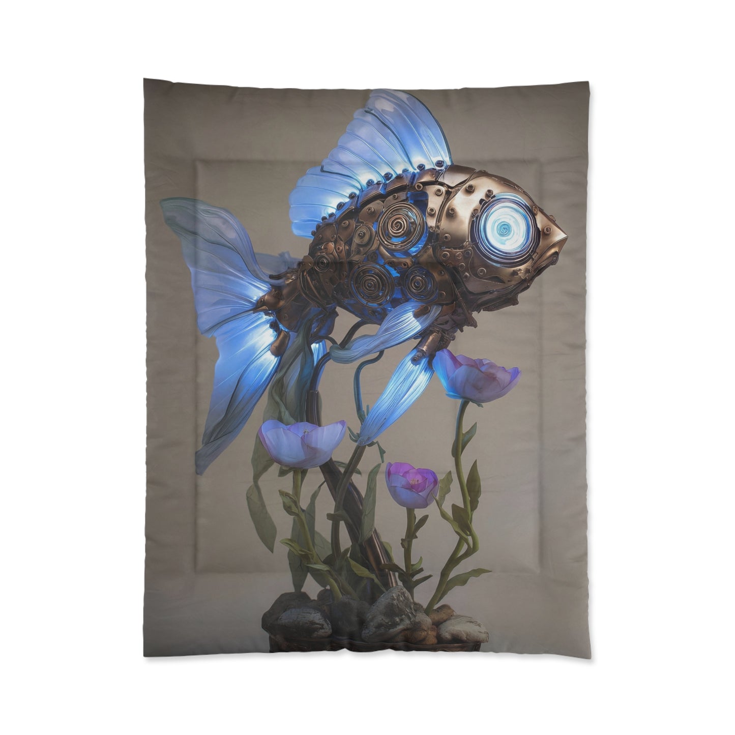 Steampunk Fish Comforter – Luminescent Gears and Petals Dreamscape