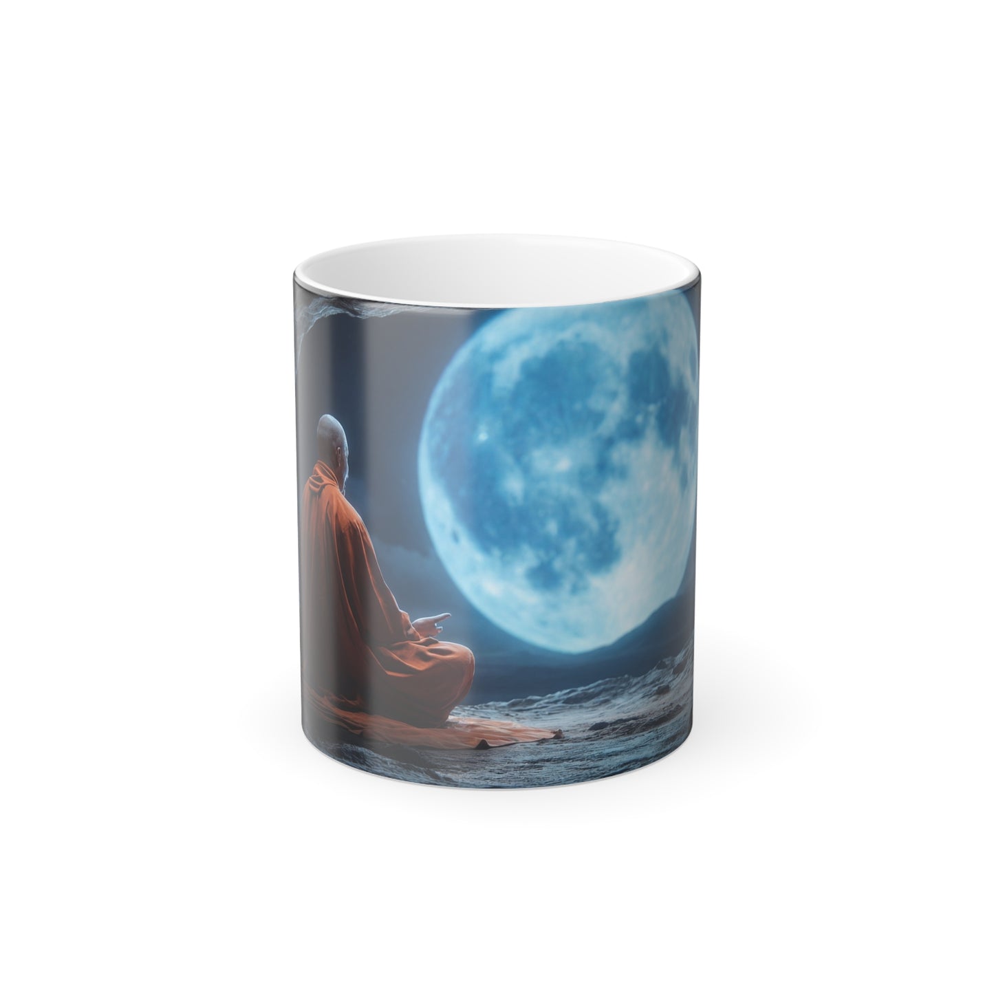 Moonlit Monk Meditation Mug – Serene Cave Illuminated by Celestial Glow