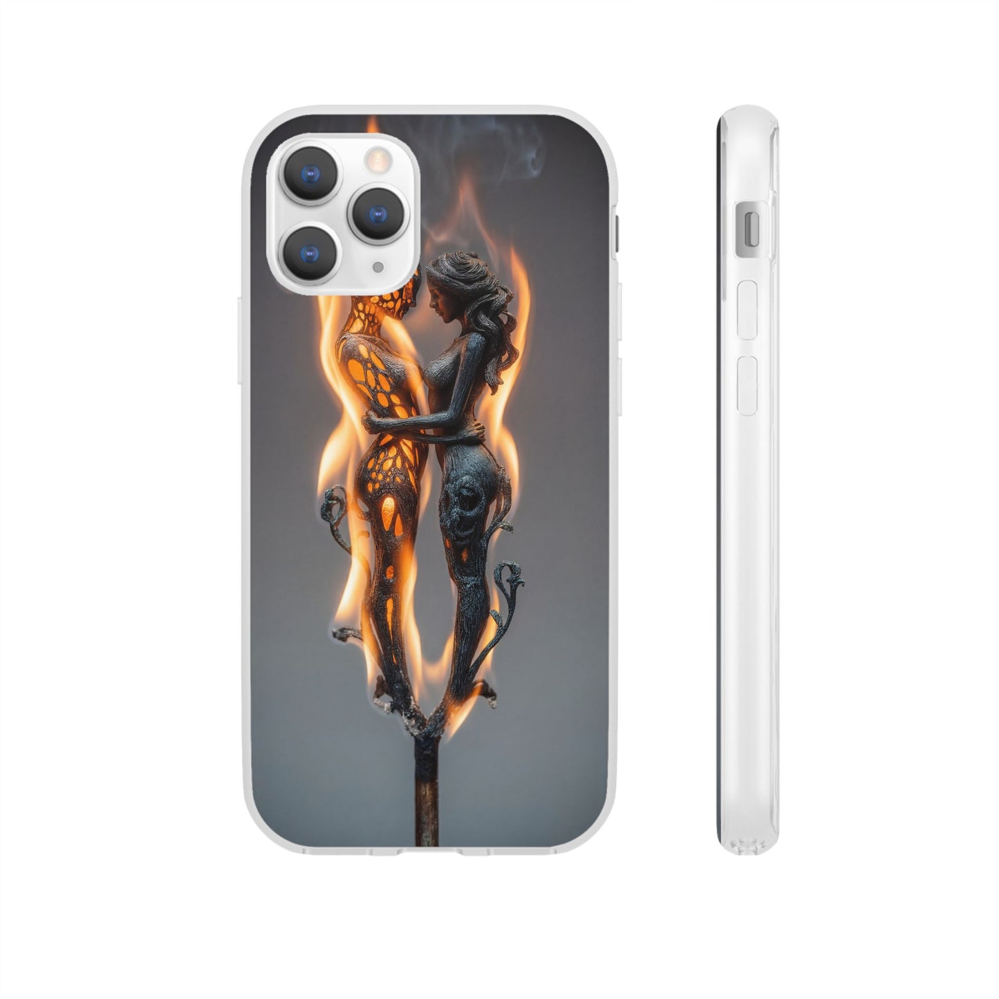 Flame-Embraced Lovers Flexi Cases – Intimate Glow Within the Fire
